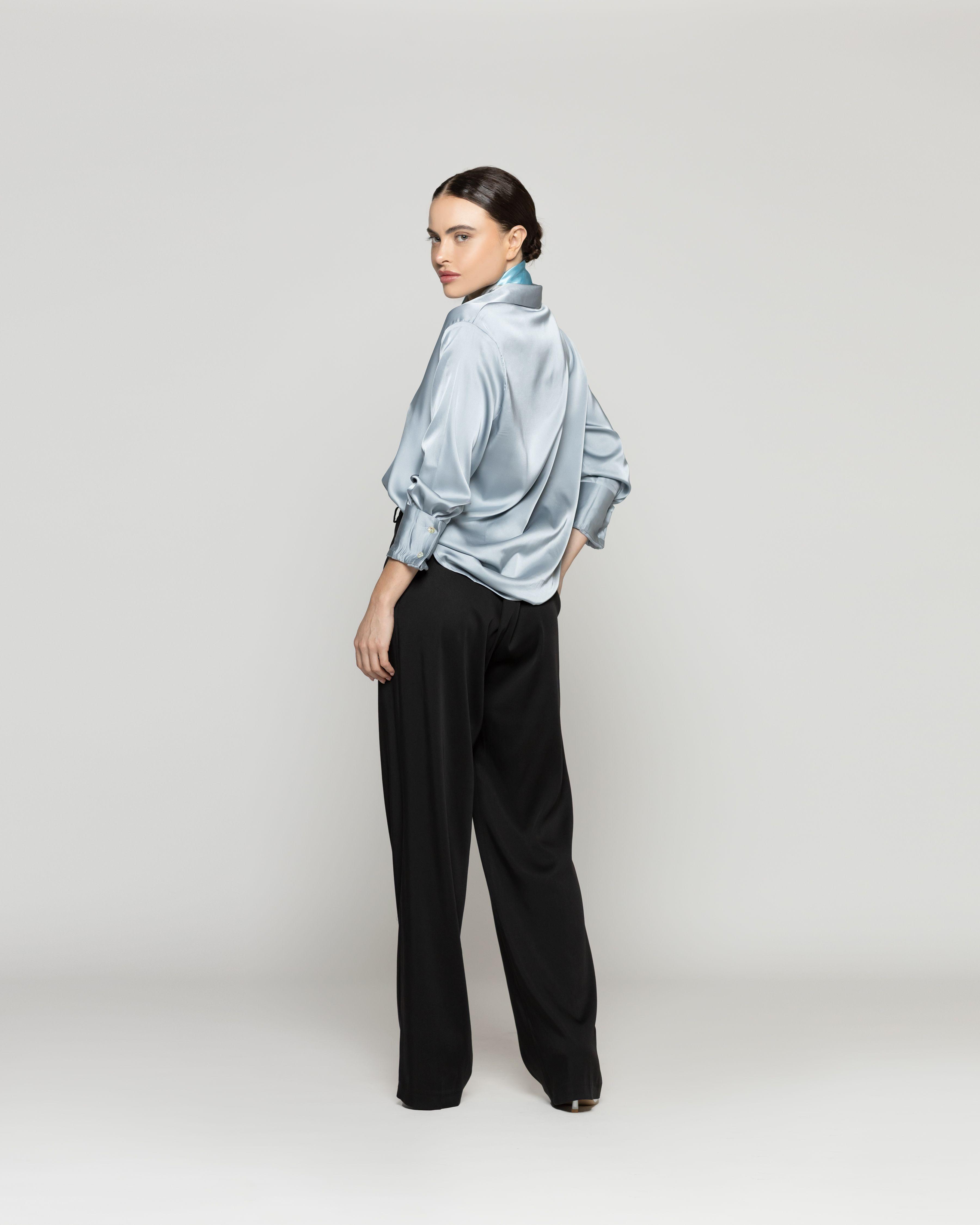 Blusa Mujer Barbarella Tipo Satín Manga Larga Gris Perla Lineatre-3