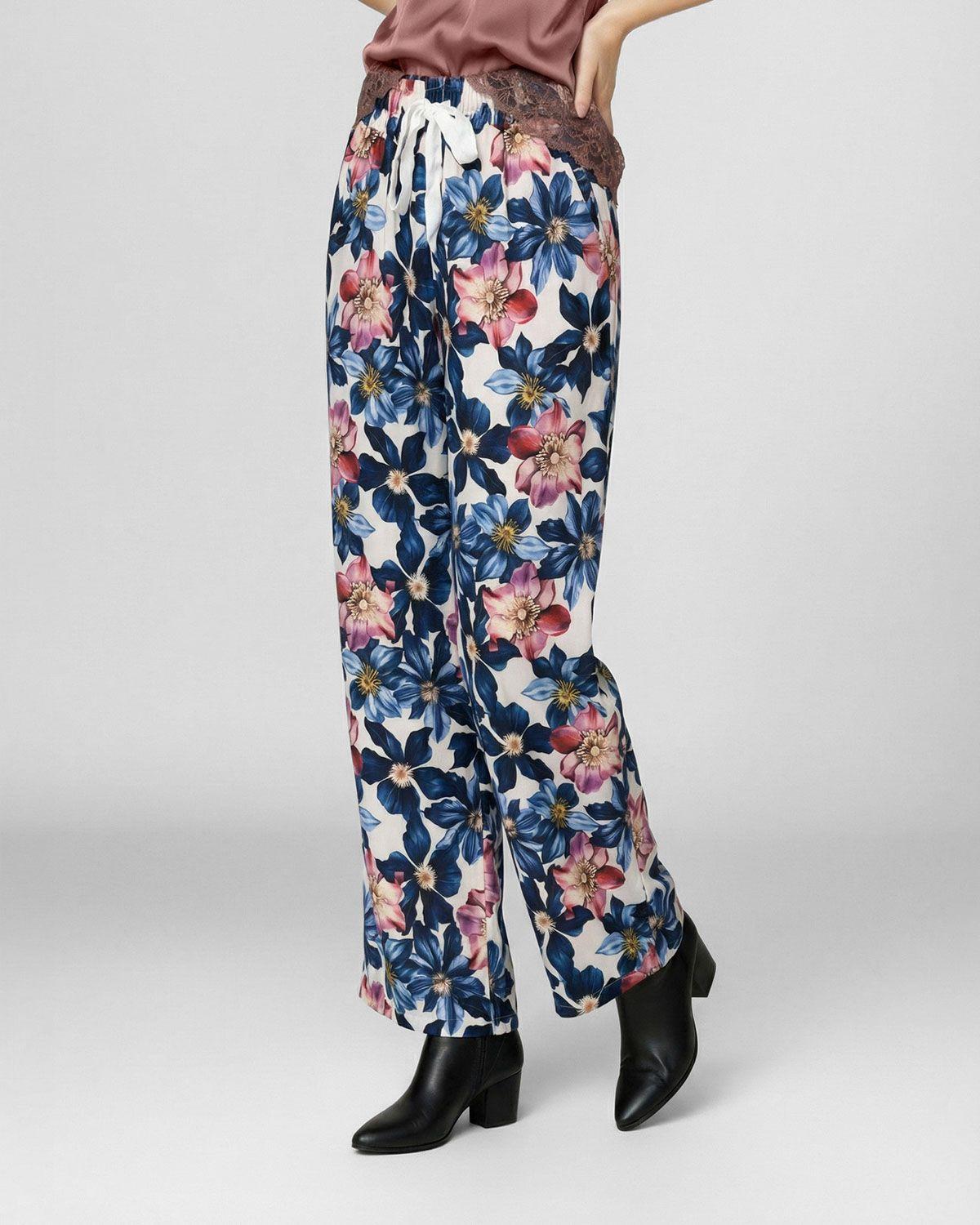 Pantalón Mujer Susanna Alto Largo Cintura Elástico y cordon Azul Lineatre-1