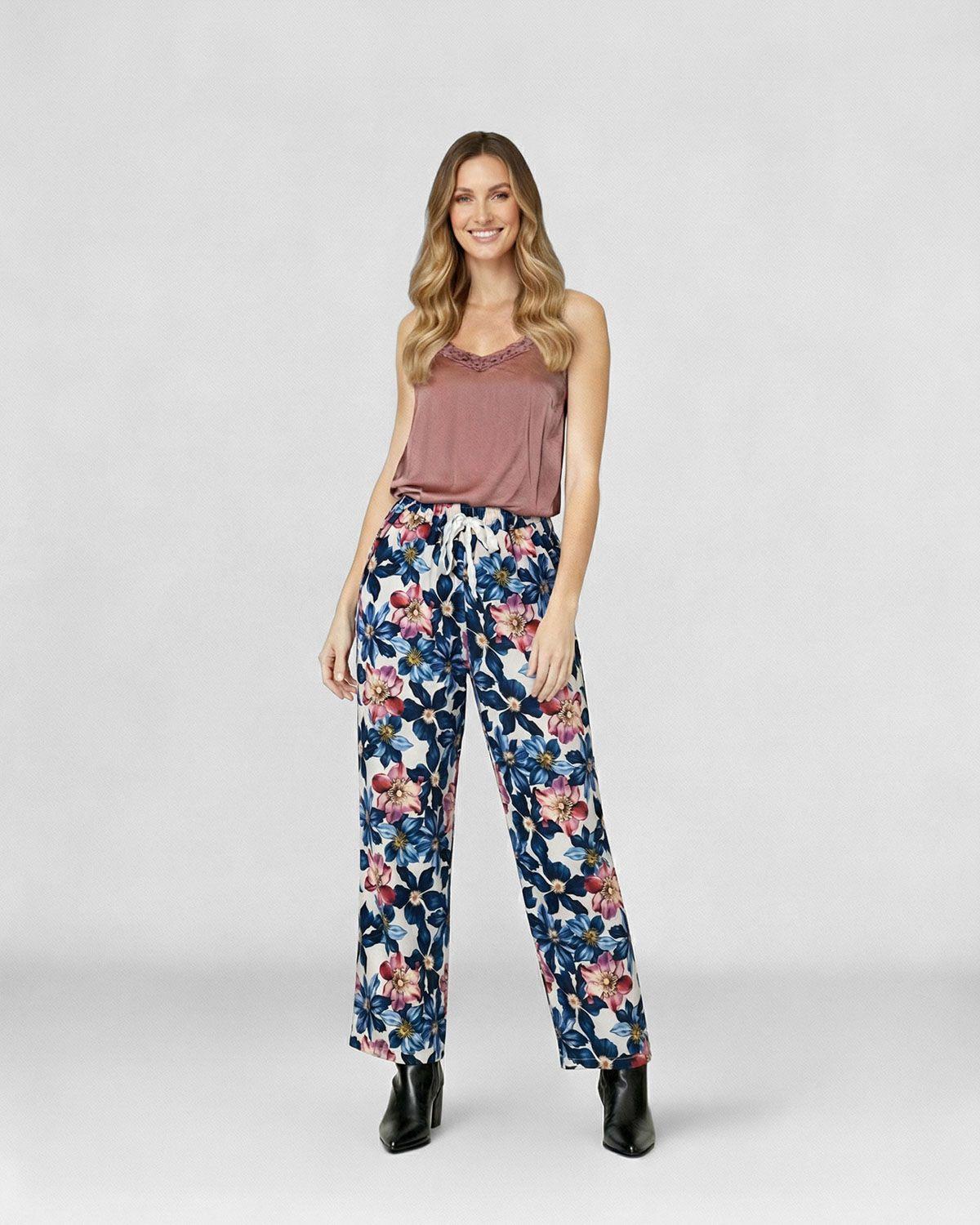 Pantalón Mujer Susanna Alto Largo Cintura Elástico y cordon Azul Lineatre-2