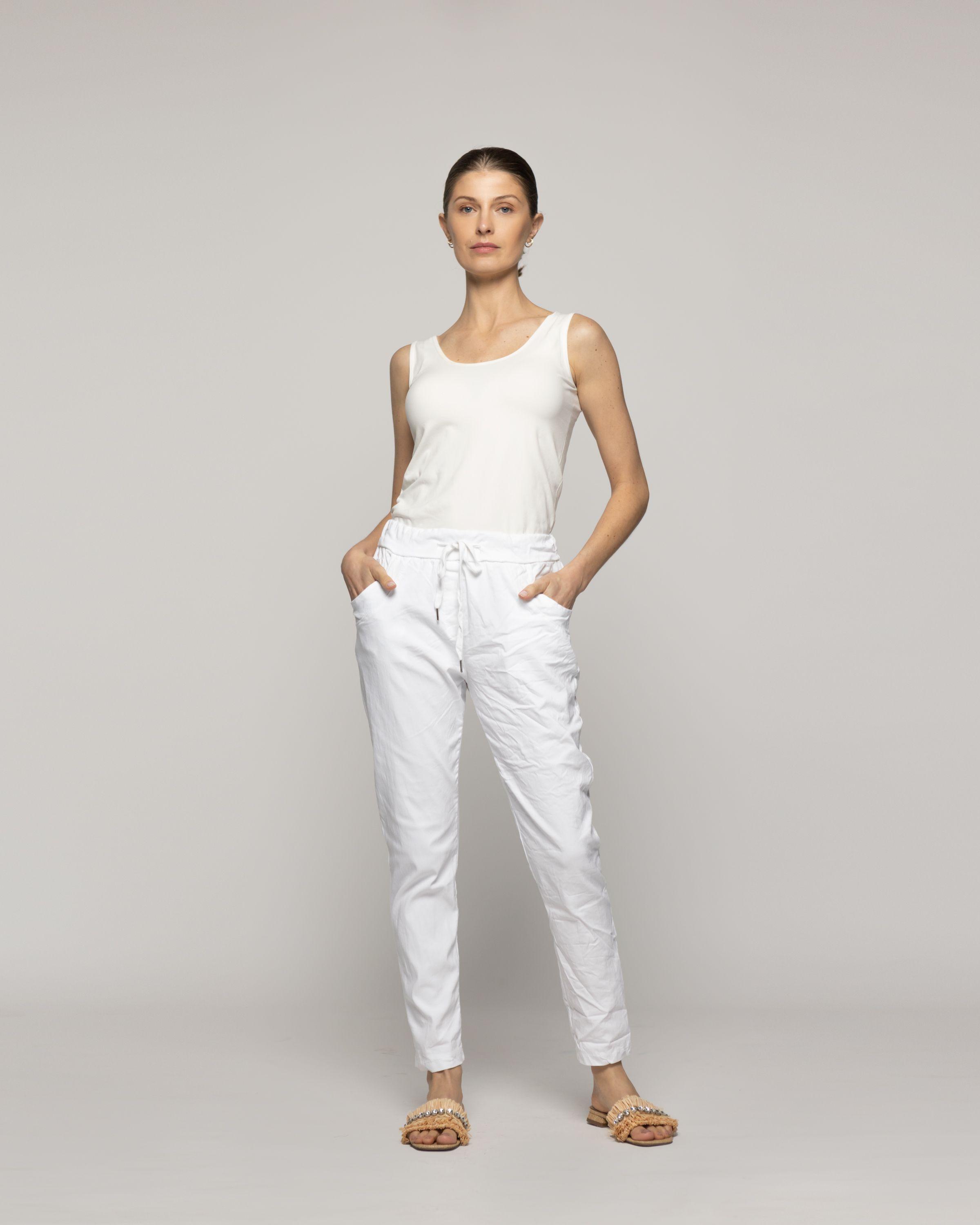 Pantalón Mujer Jogger Priscila Cintura Elasticada Blanco Lineatre-0