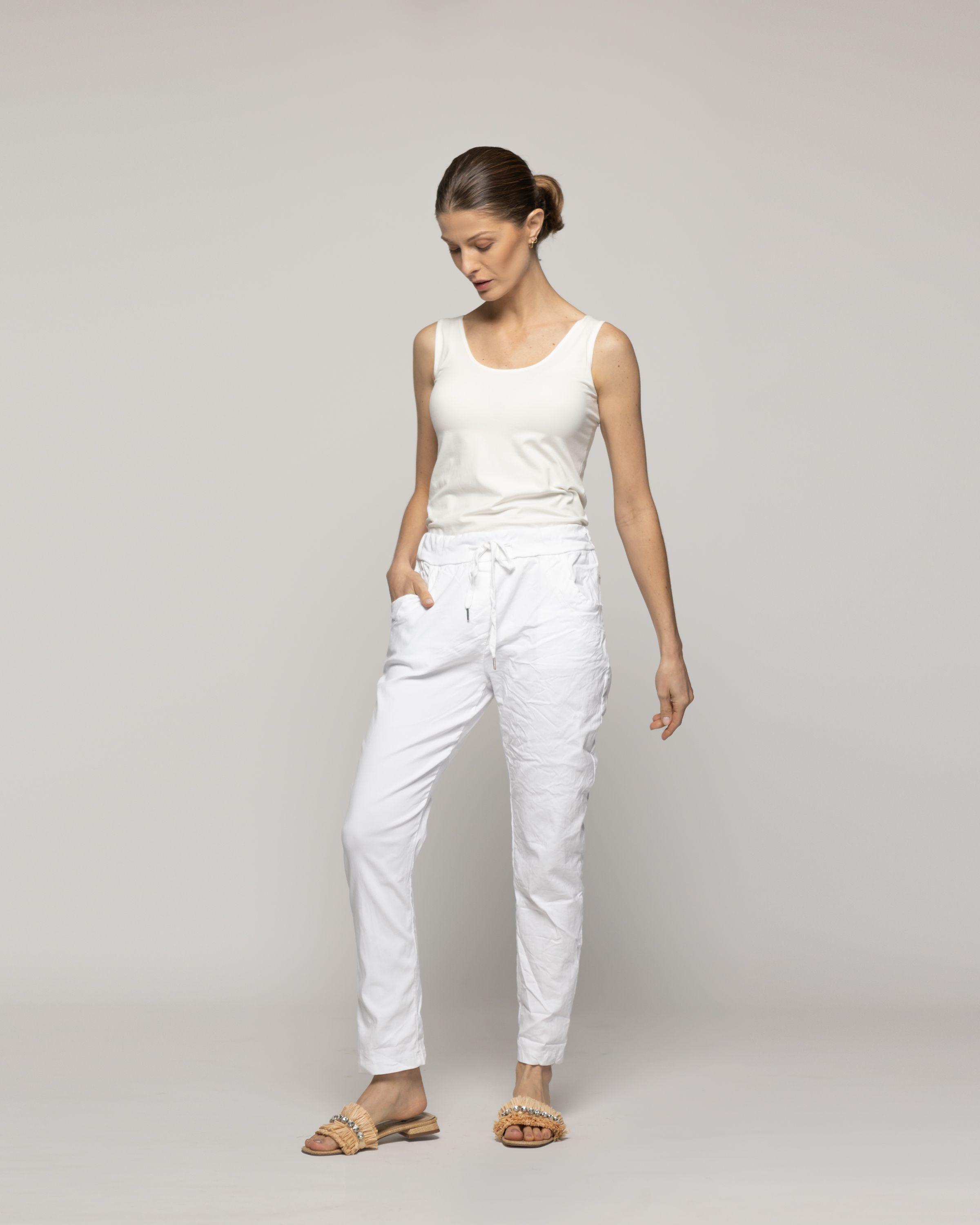 Pantalón Mujer Jogger Priscila Cintura Elasticada Blanco Lineatre-4