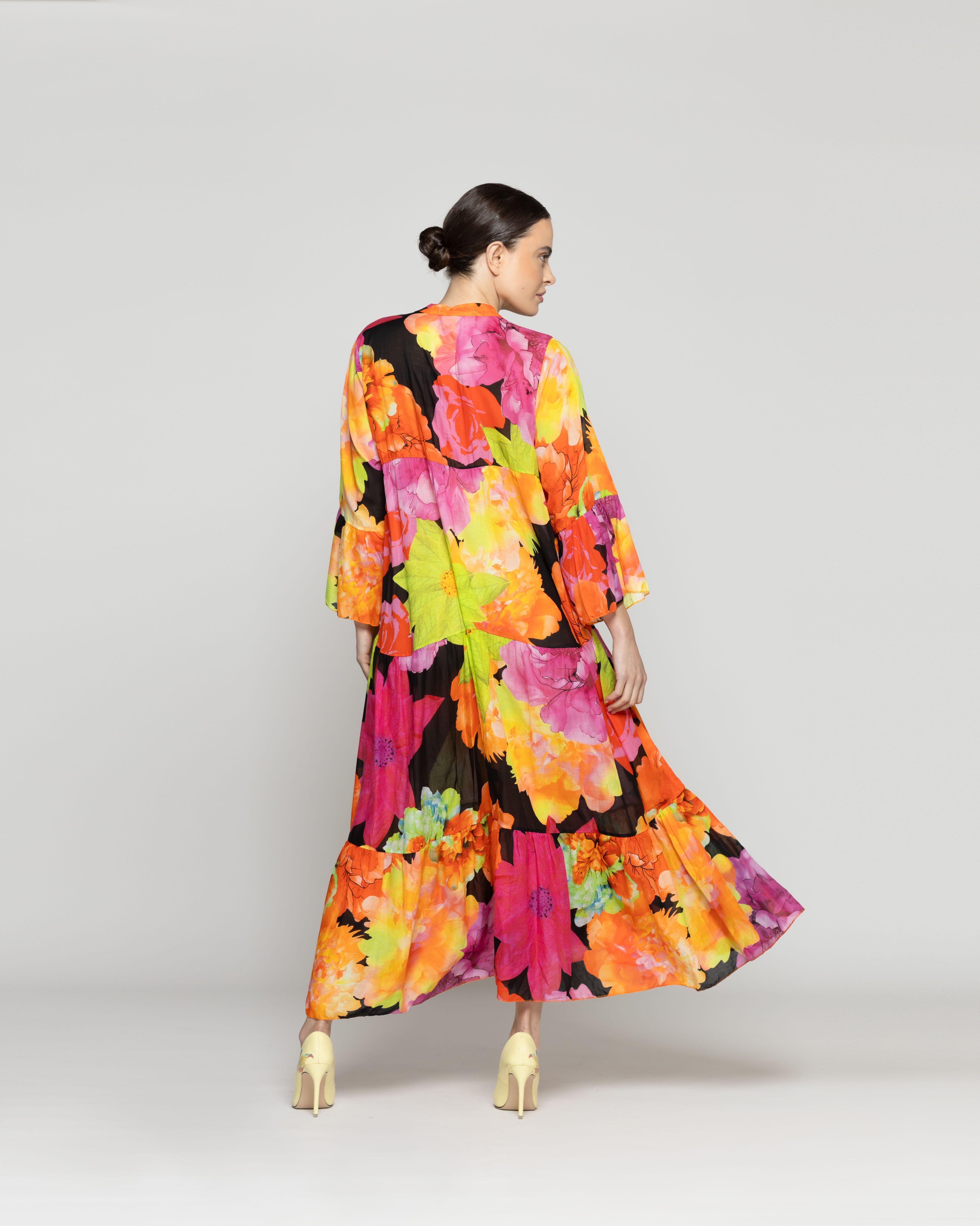 Vestido Mujer Vittoria Largo Con Estampado De Flores Lineatre-2