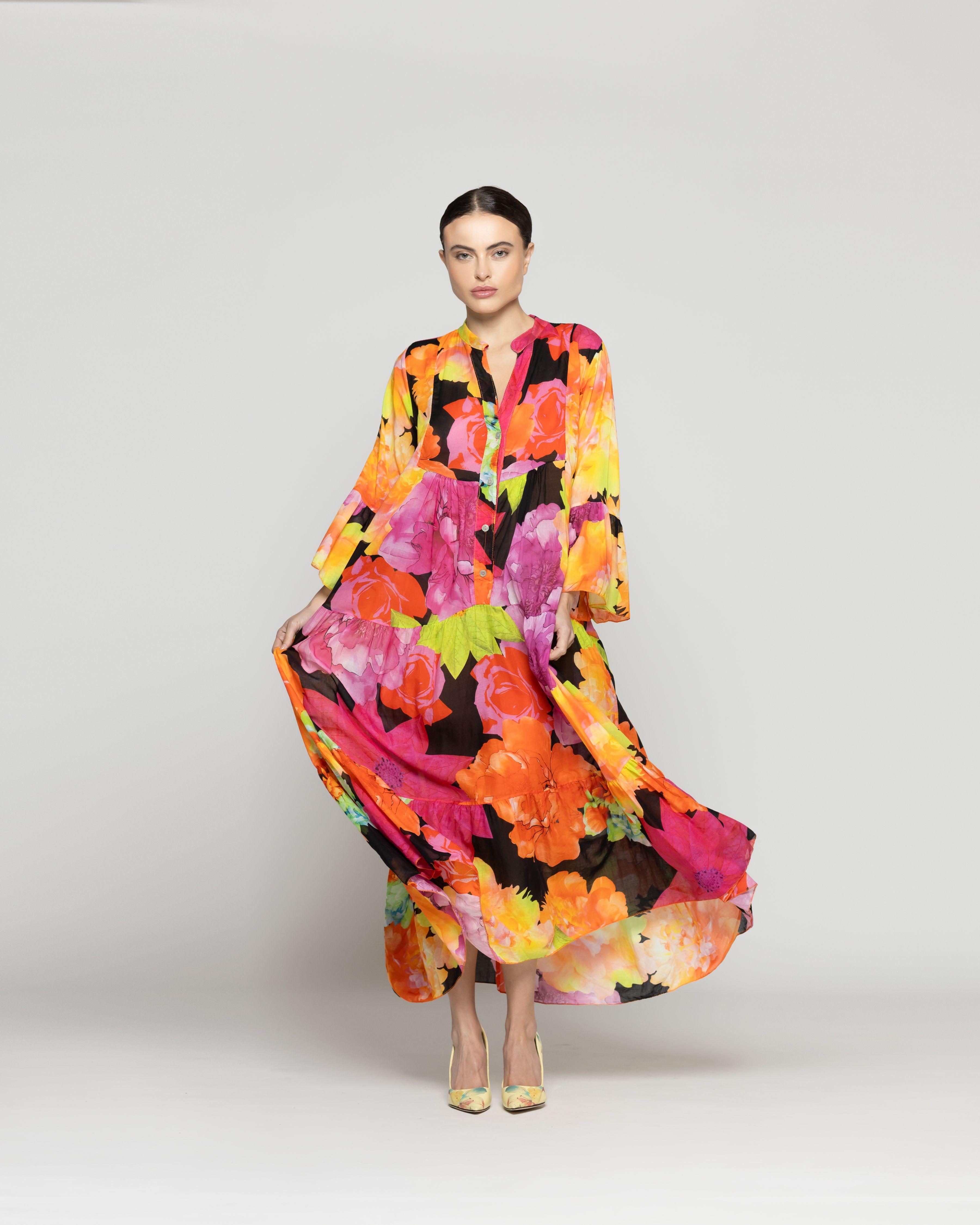 Vestido Mujer Vittoria Largo Con Estampado De Flores Lineatre-3