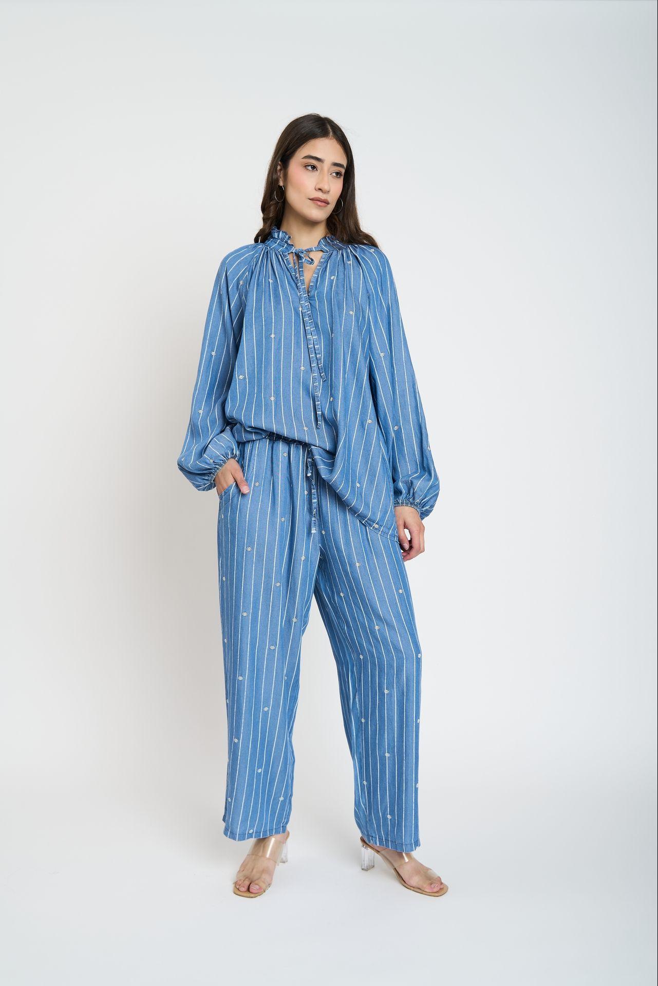 Pantalón Mujer Leonor Lyocell Largo Tiro Alto Jeans Lineatre-0
