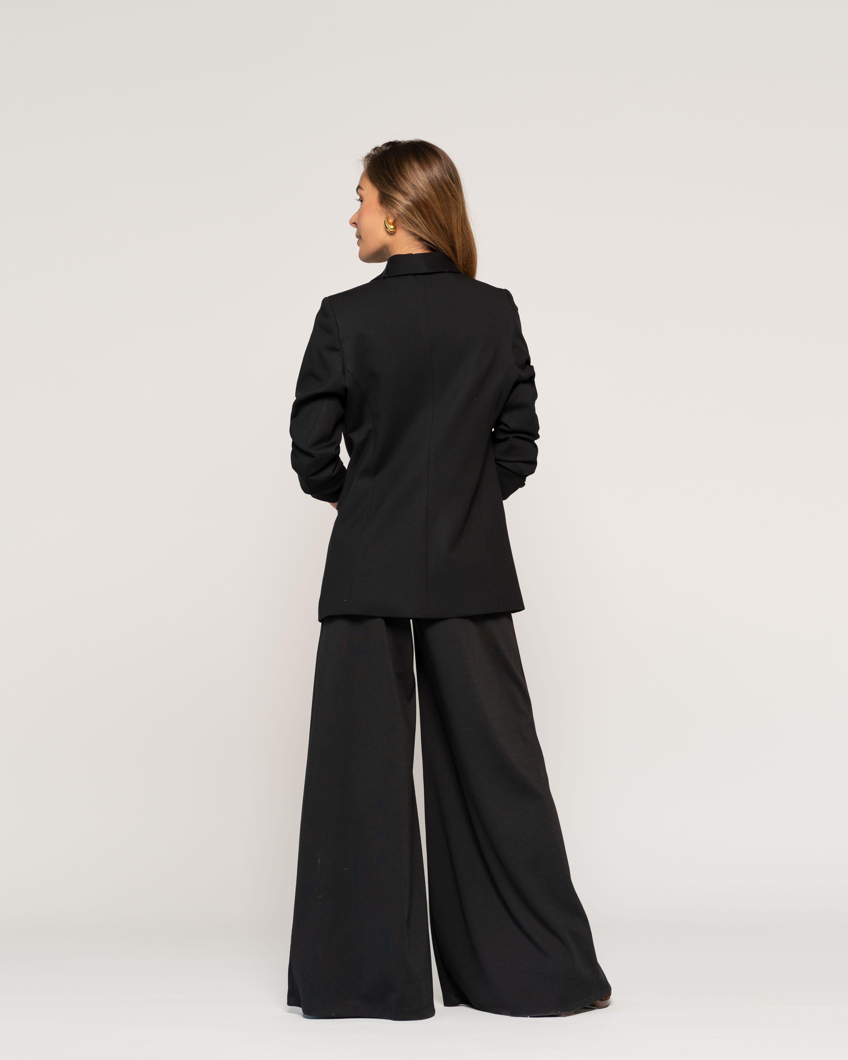 Blazer Negro Cruzado Oversize Con Solapa Ludovica-2