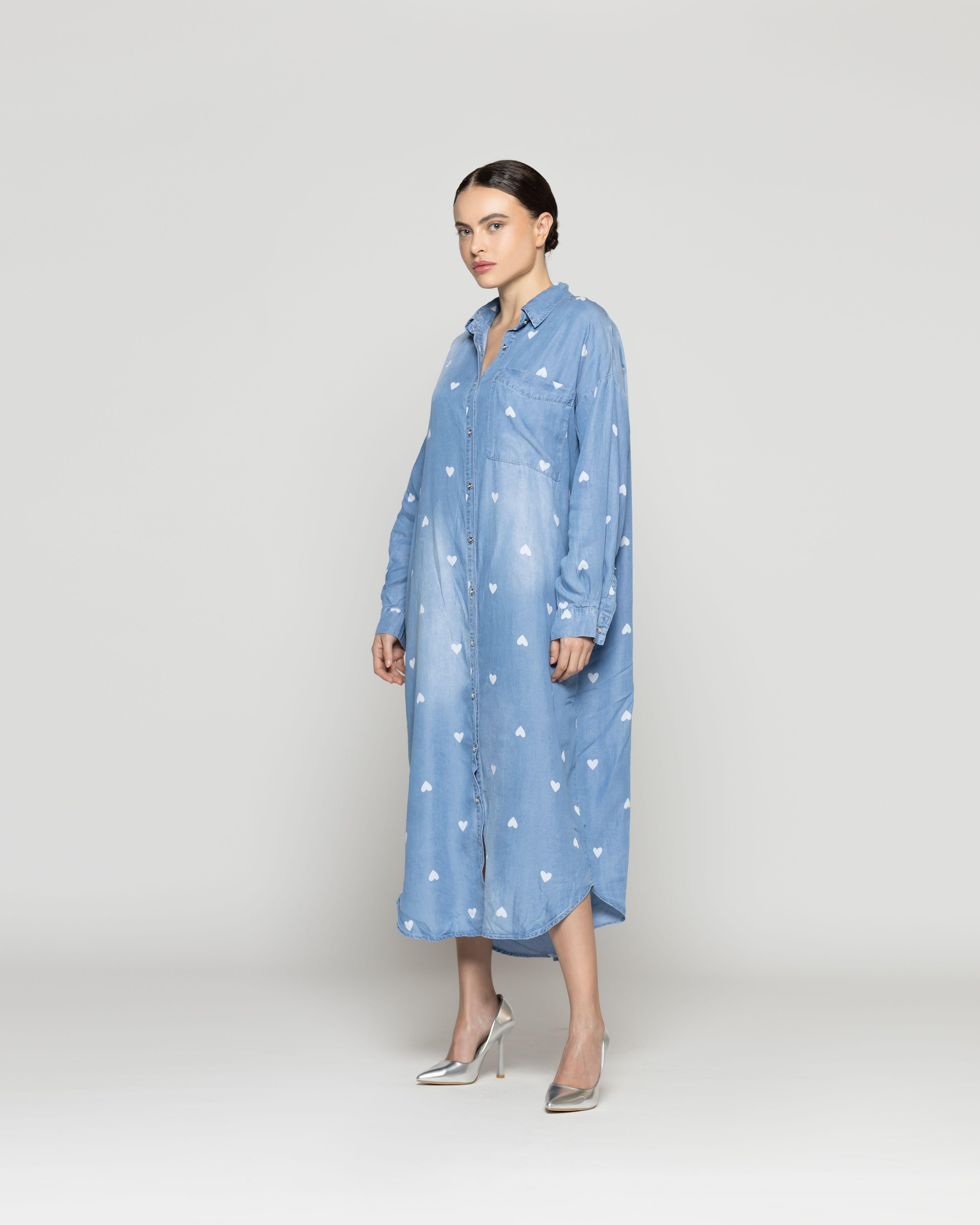 Vestido Mujer Valery Camisero Demin Celeste Con Corazones Lineatre-1