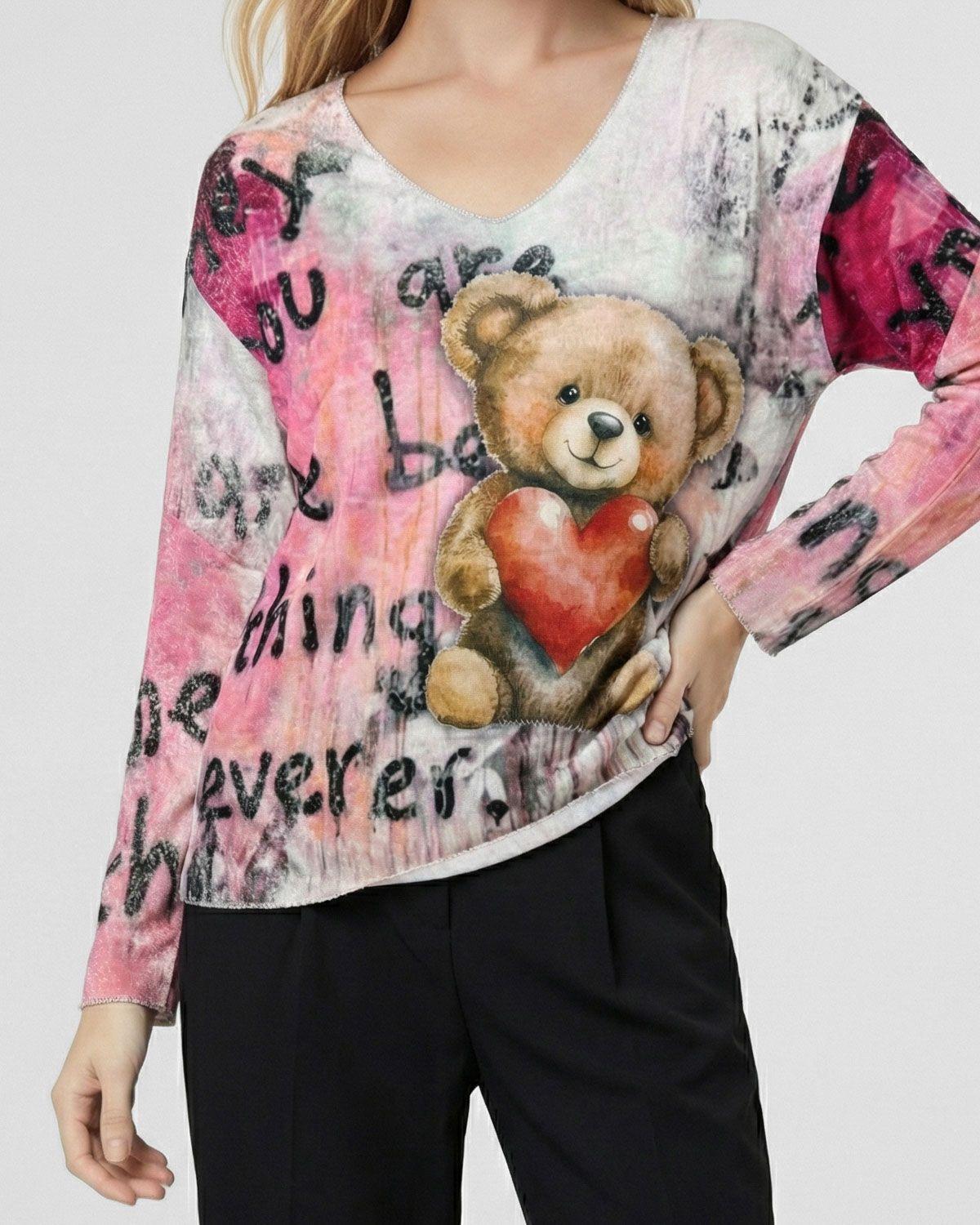 Polera Mujer Palmira Regular Cuello en V Manga larga Crudo oso Lineatre-3