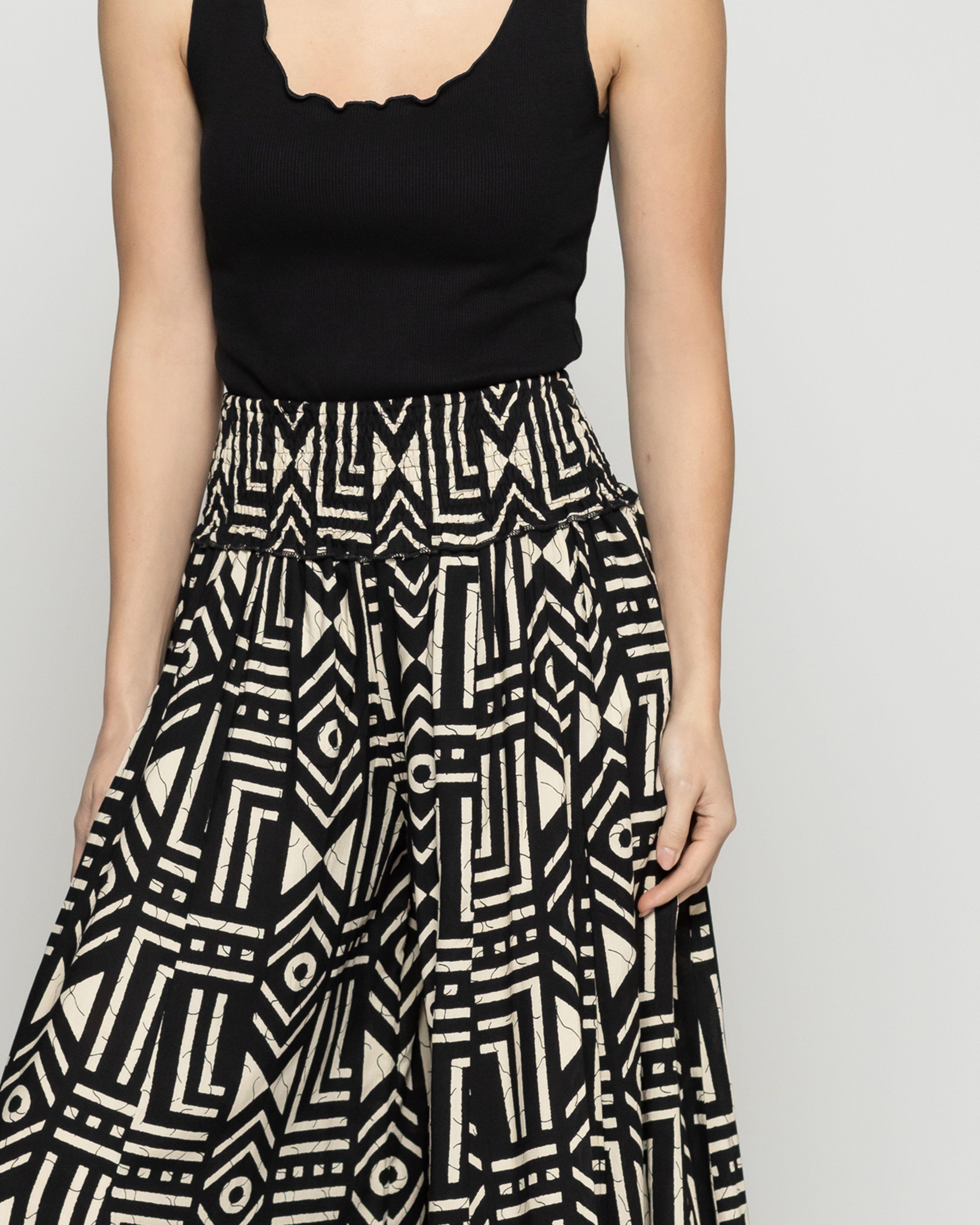 Pantalón Mujer Palazzo Palmira Estampado Tribal Blanco Y Negro Lineatre-4