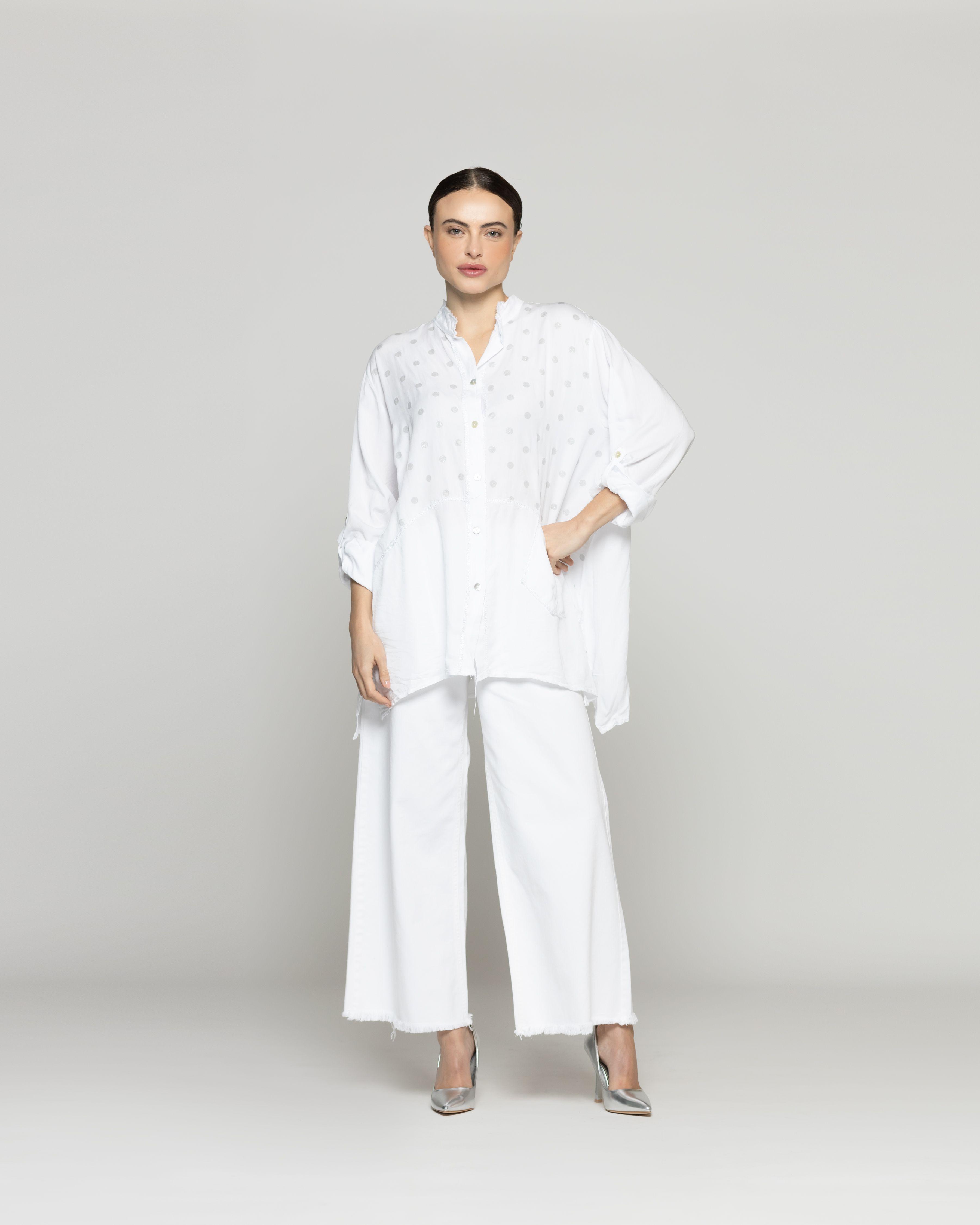 Blusa Mujer Bibiana Oversize Con Diseño De Puntos Blanca Lineatre-4
