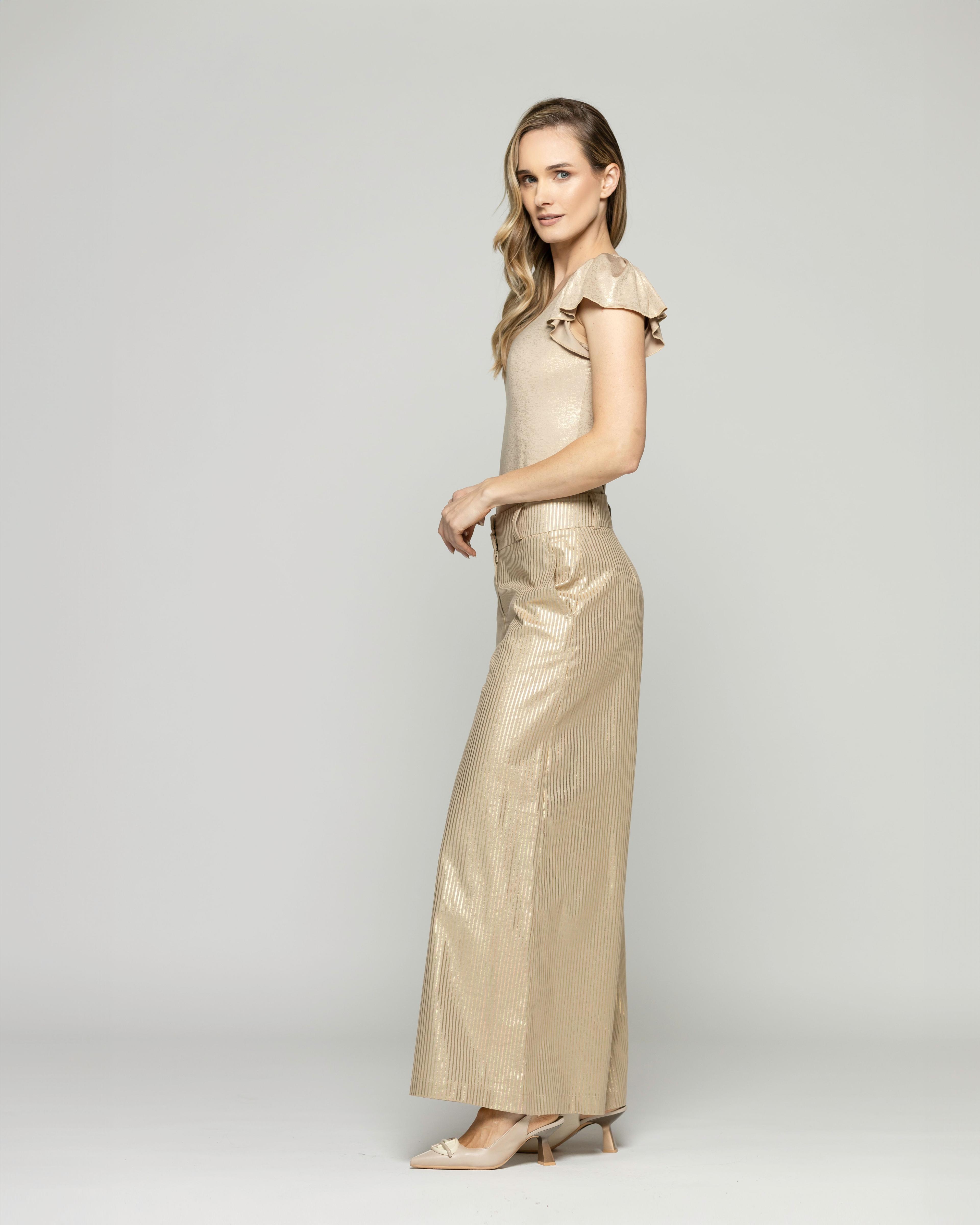 Pantalón Mujer Iris Palazzo Algodón Folia Beige Ludovica-2