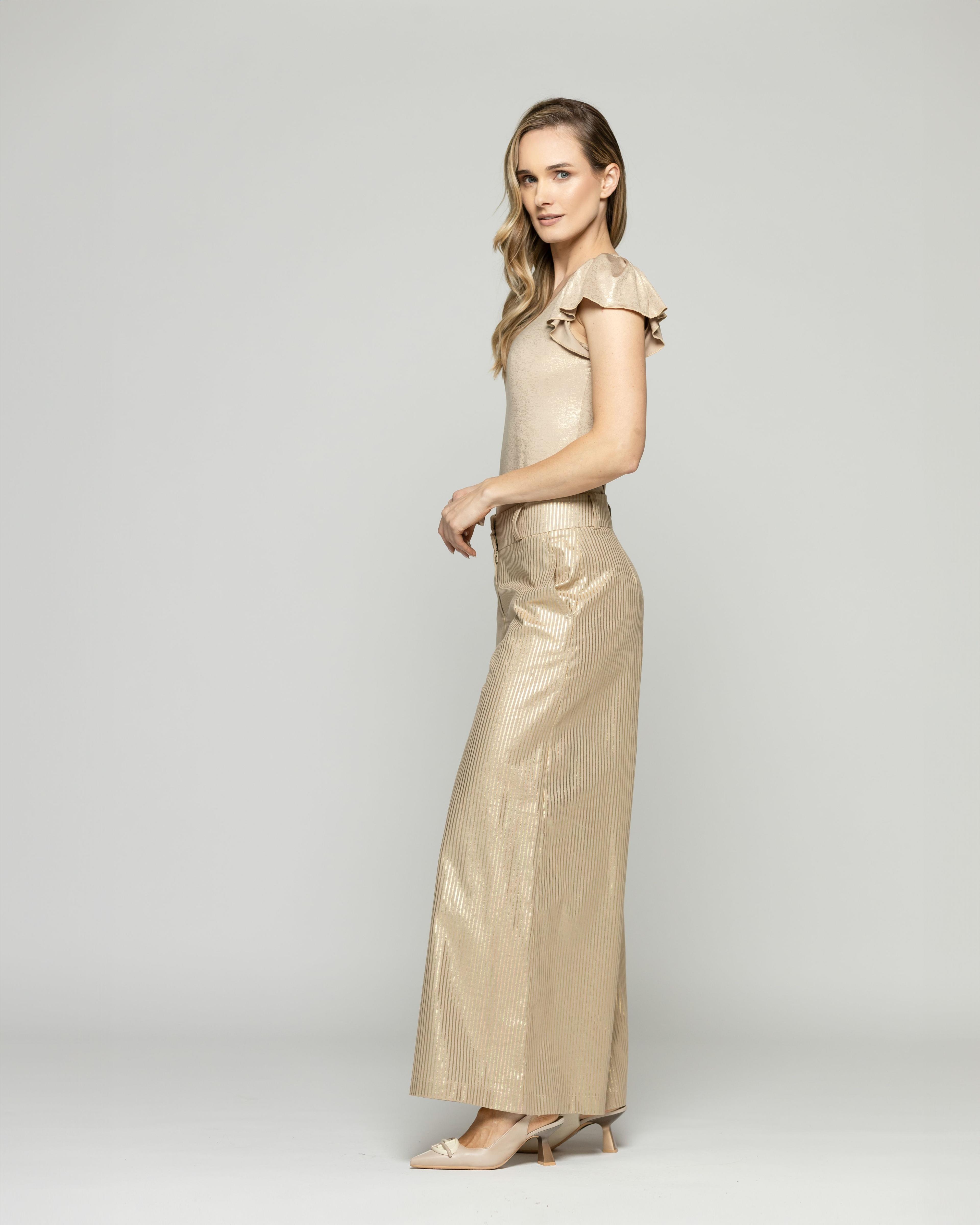 Pantalón Mujer Iris Palazzo Algodón Folia Beige Ludovica-3