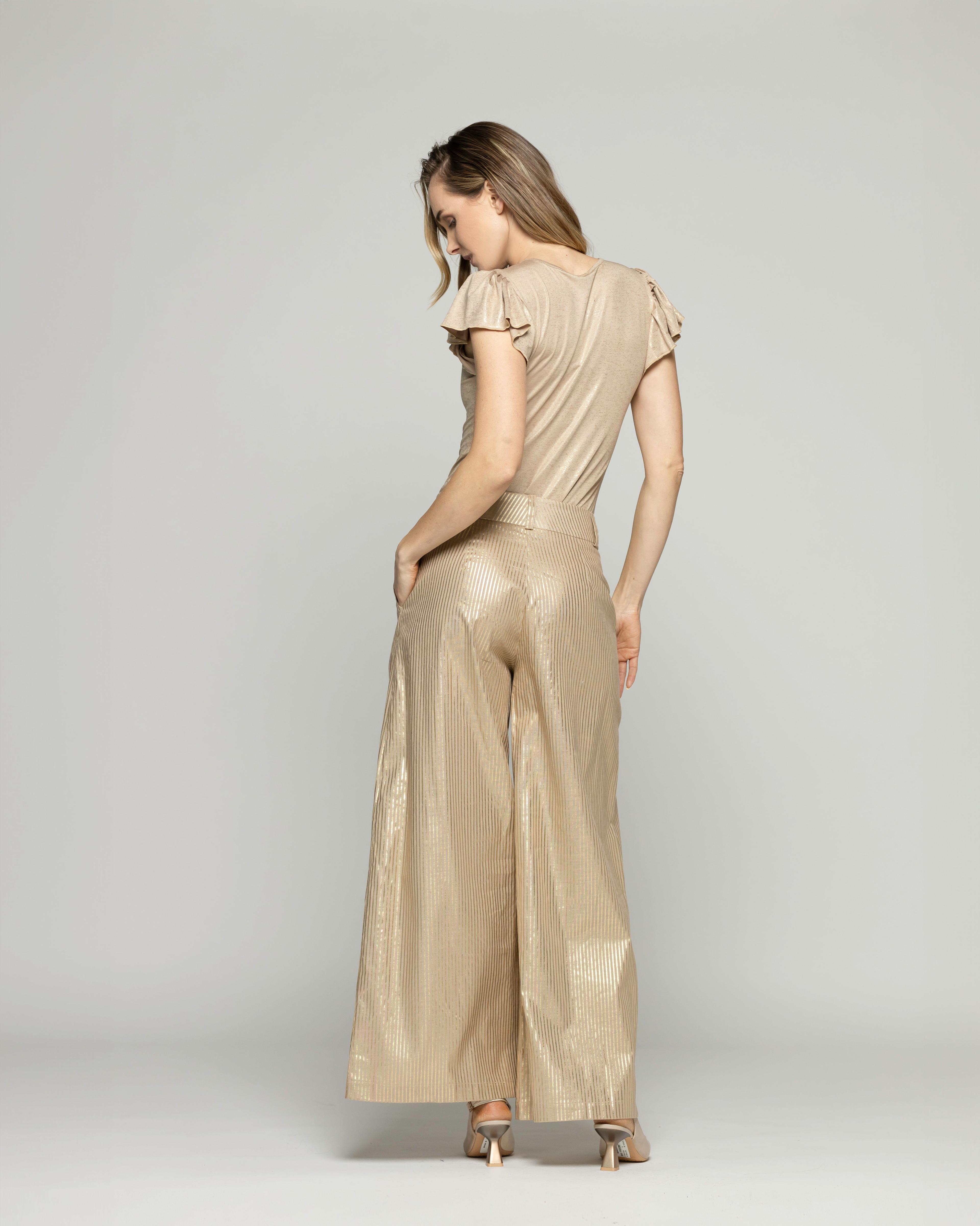 Pantalón Mujer Iris Palazzo Algodón Folia Beige Ludovica-4