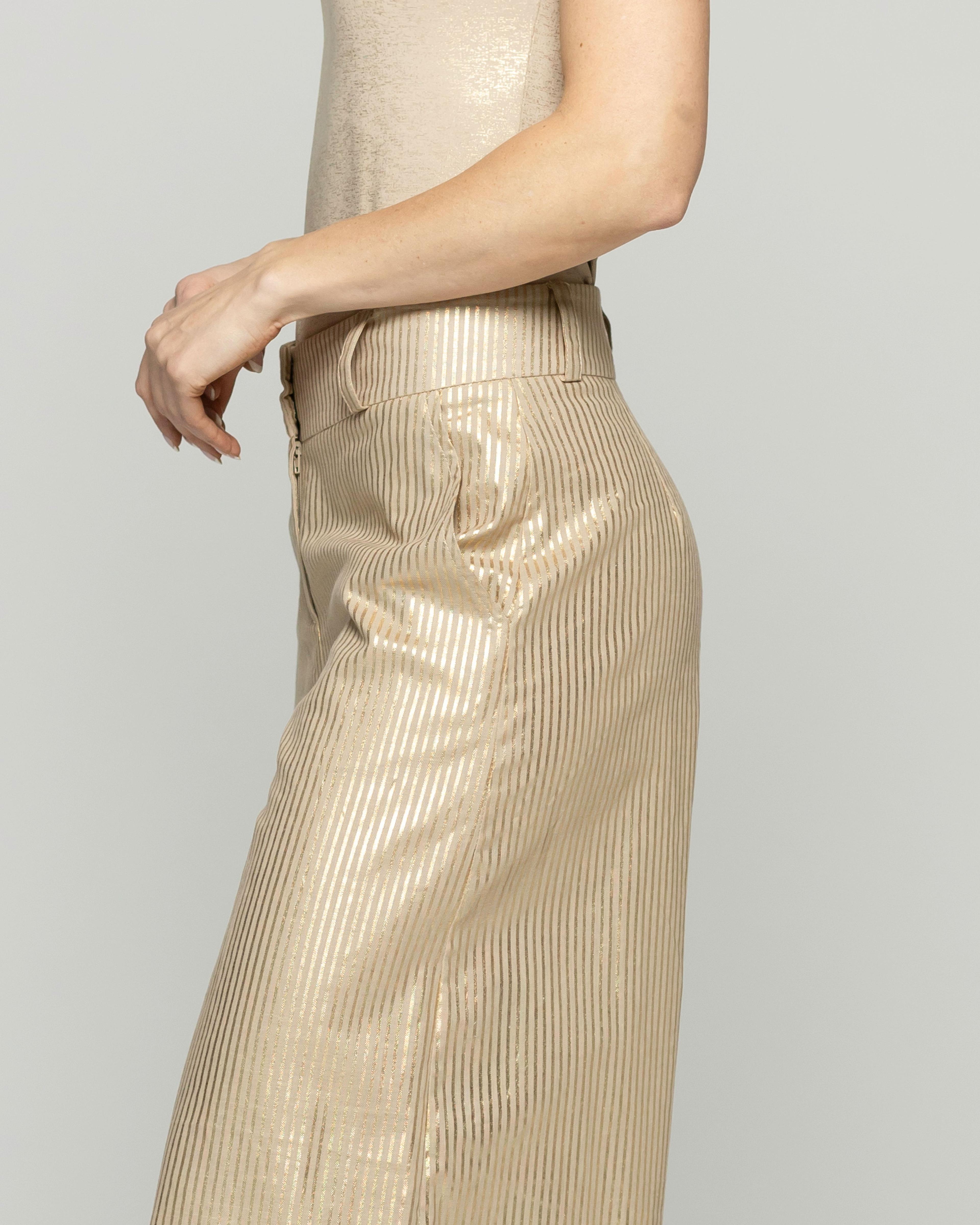 Pantalón Mujer Iris Palazzo Algodón Folia Beige Ludovica-3