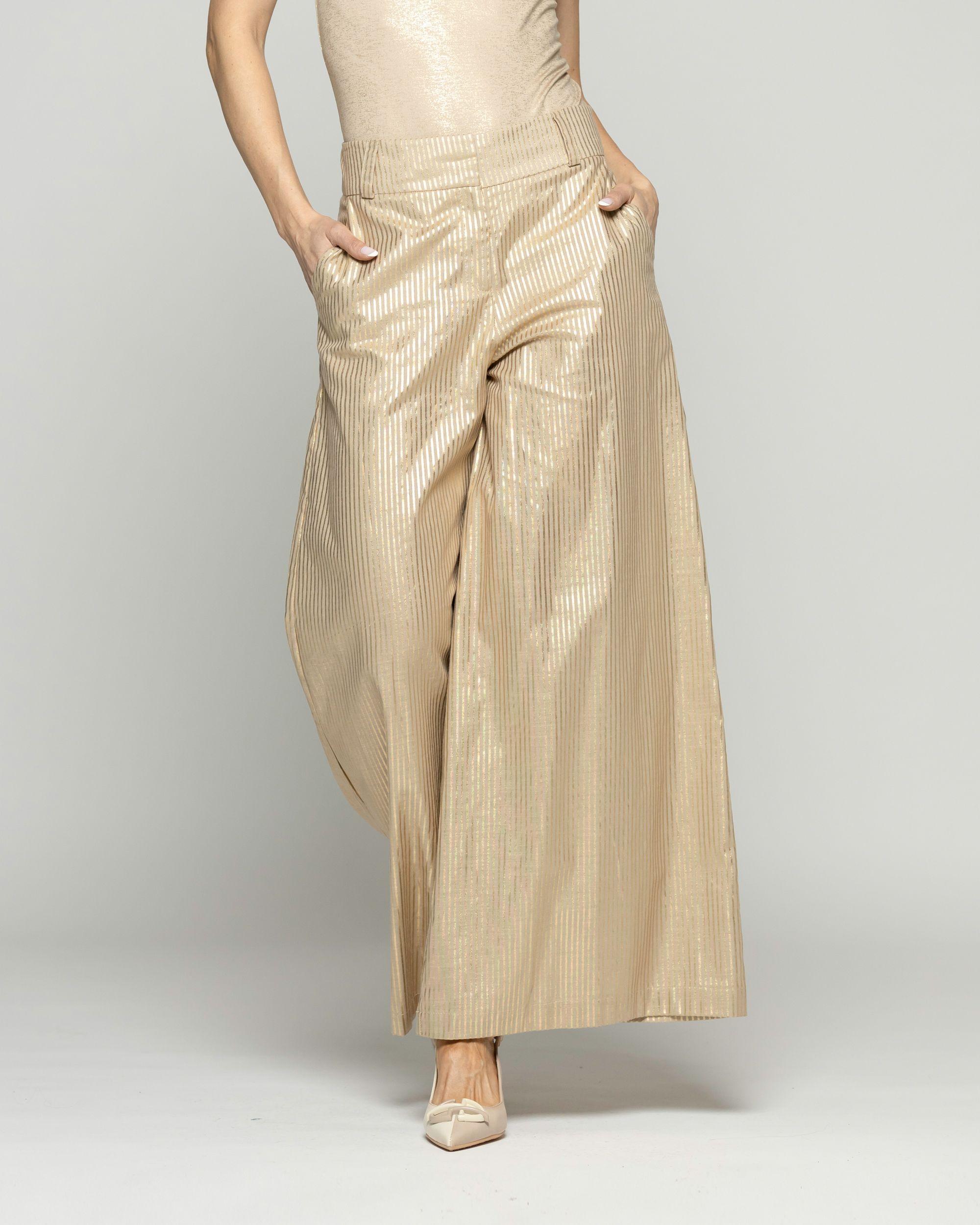 Pantalón Mujer Iris Palazzo Algodón Folia Beige Ludovica-2