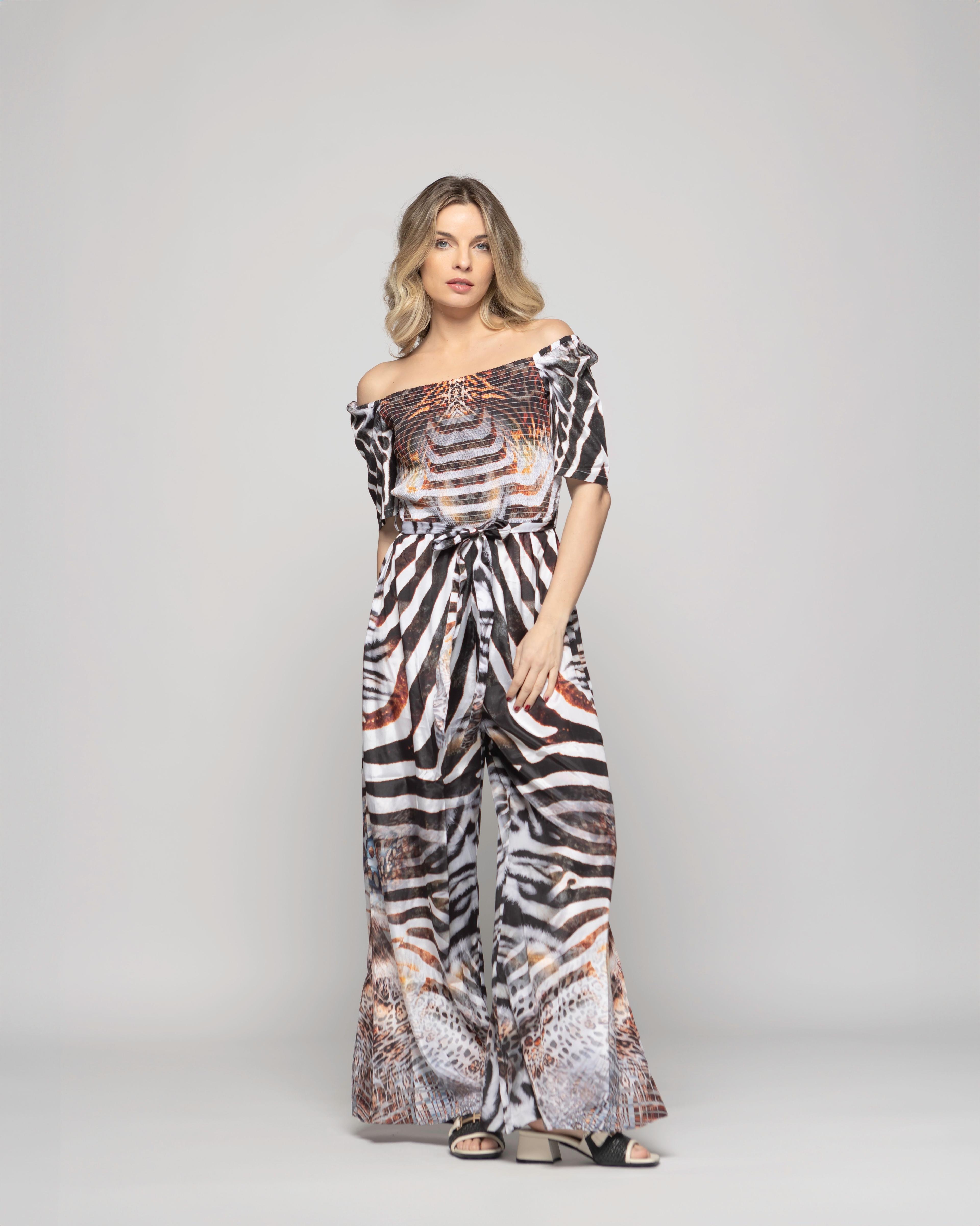 Enterito Mujer Amapola Manga Corta Largo Animal Print Ludovica-0