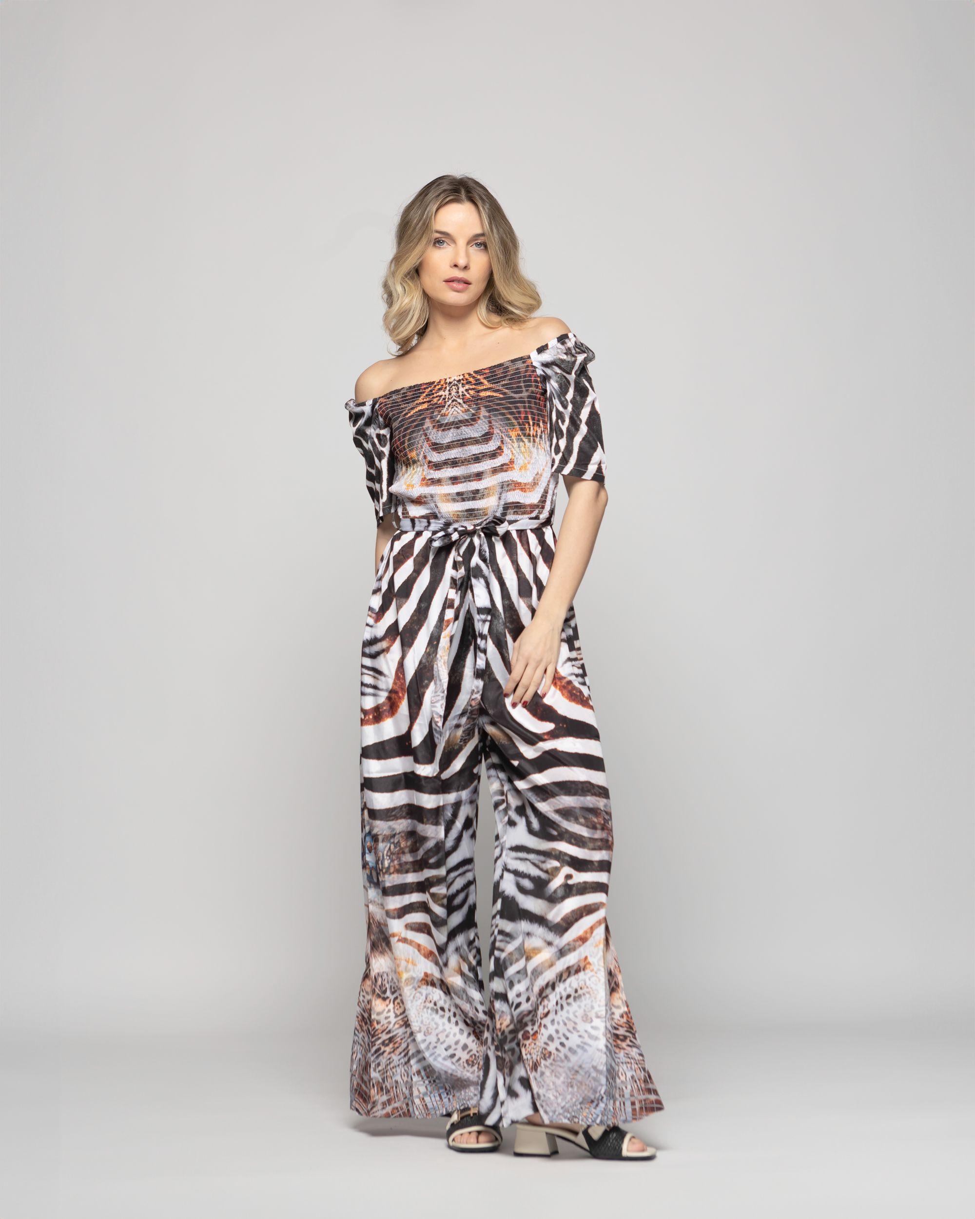 Enterito Mujer Amapola Manga Corta Largo Animal Print Ludovica-1