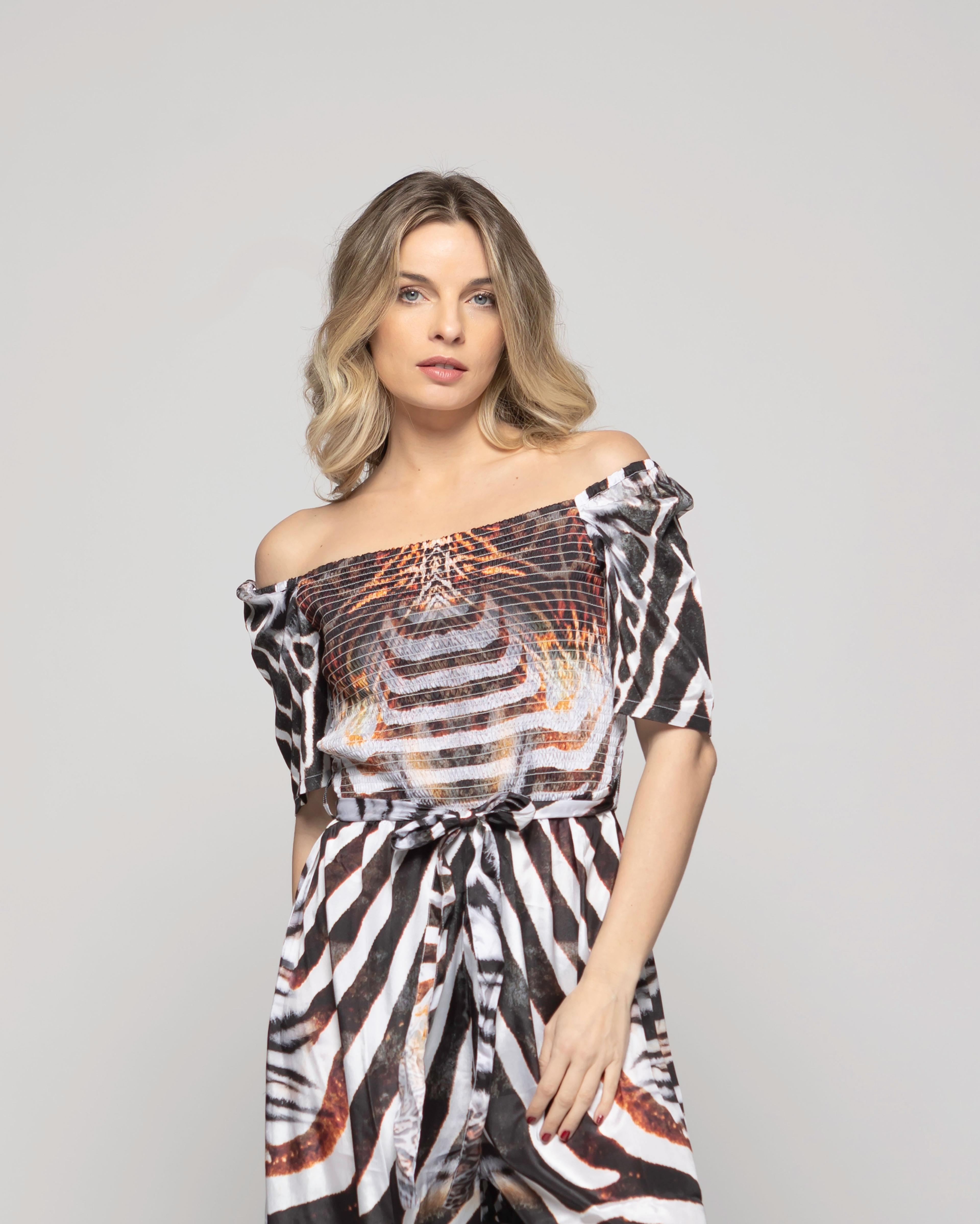 Enterito Mujer Amapola Manga Corta Largo Animal Print Ludovica-2