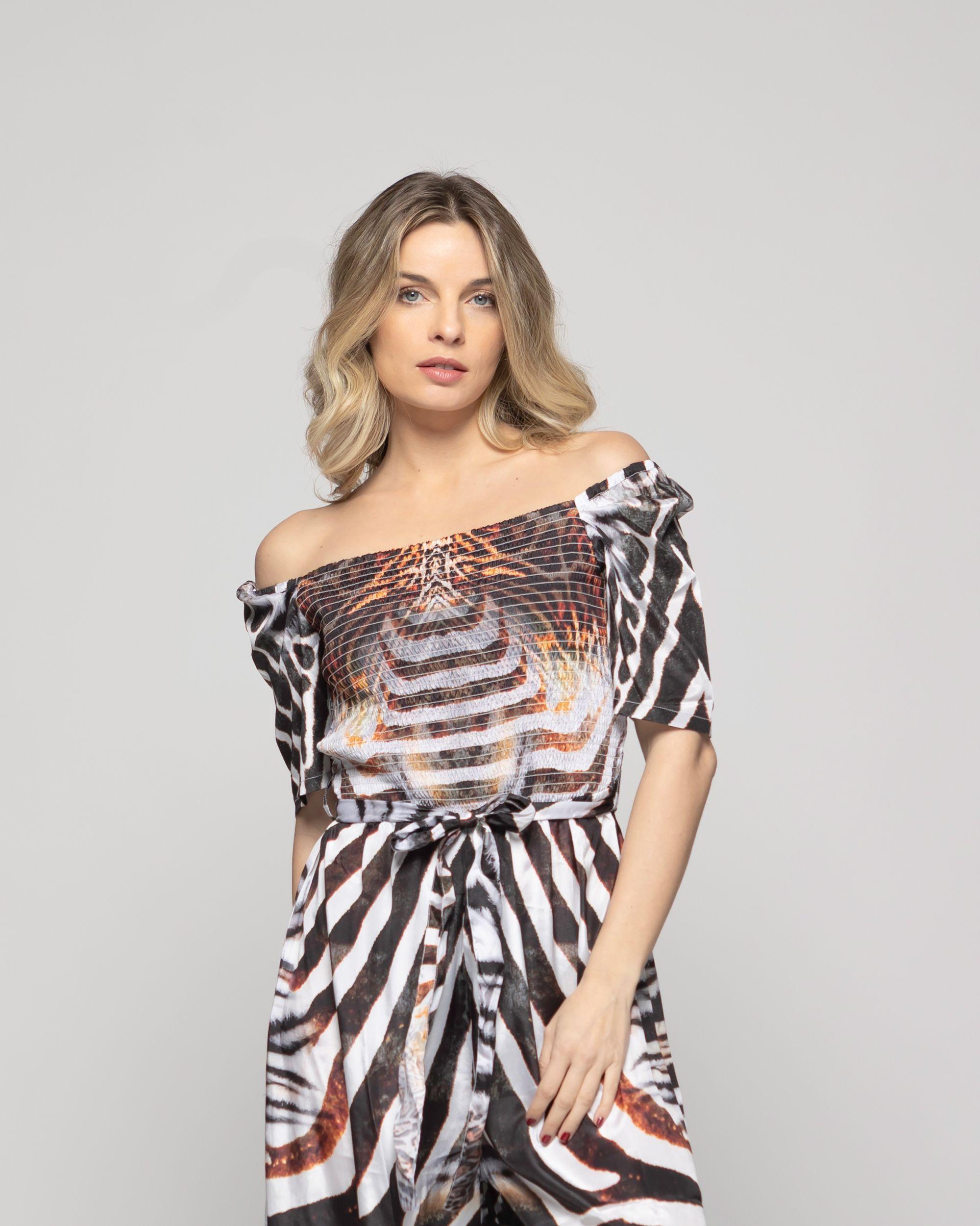 Enterito Mujer Amapola Manga Corta Largo Animal Print Ludovica-3