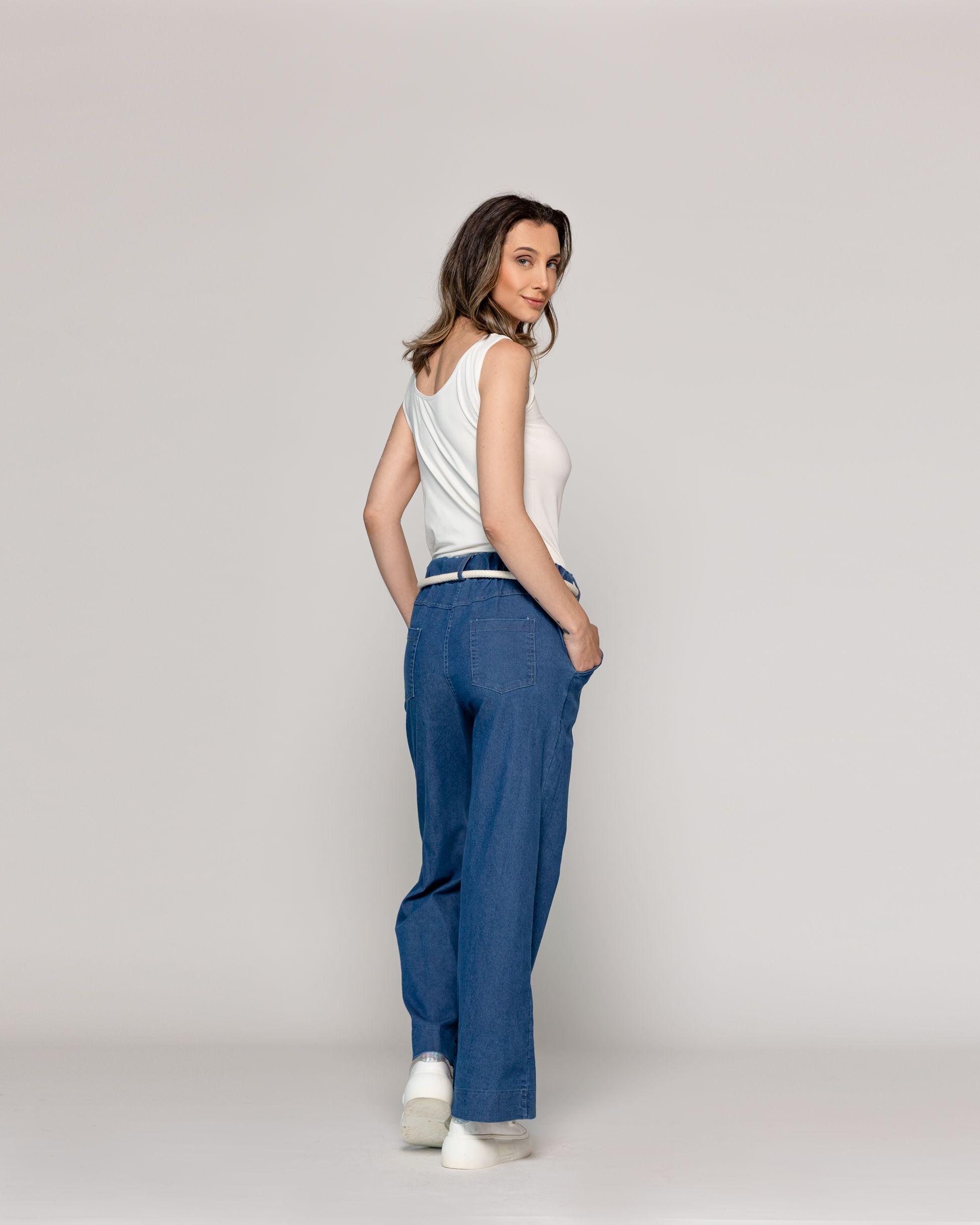 Pantalón Mujer Pascuala Con Cinturón Azul Lineatre-2