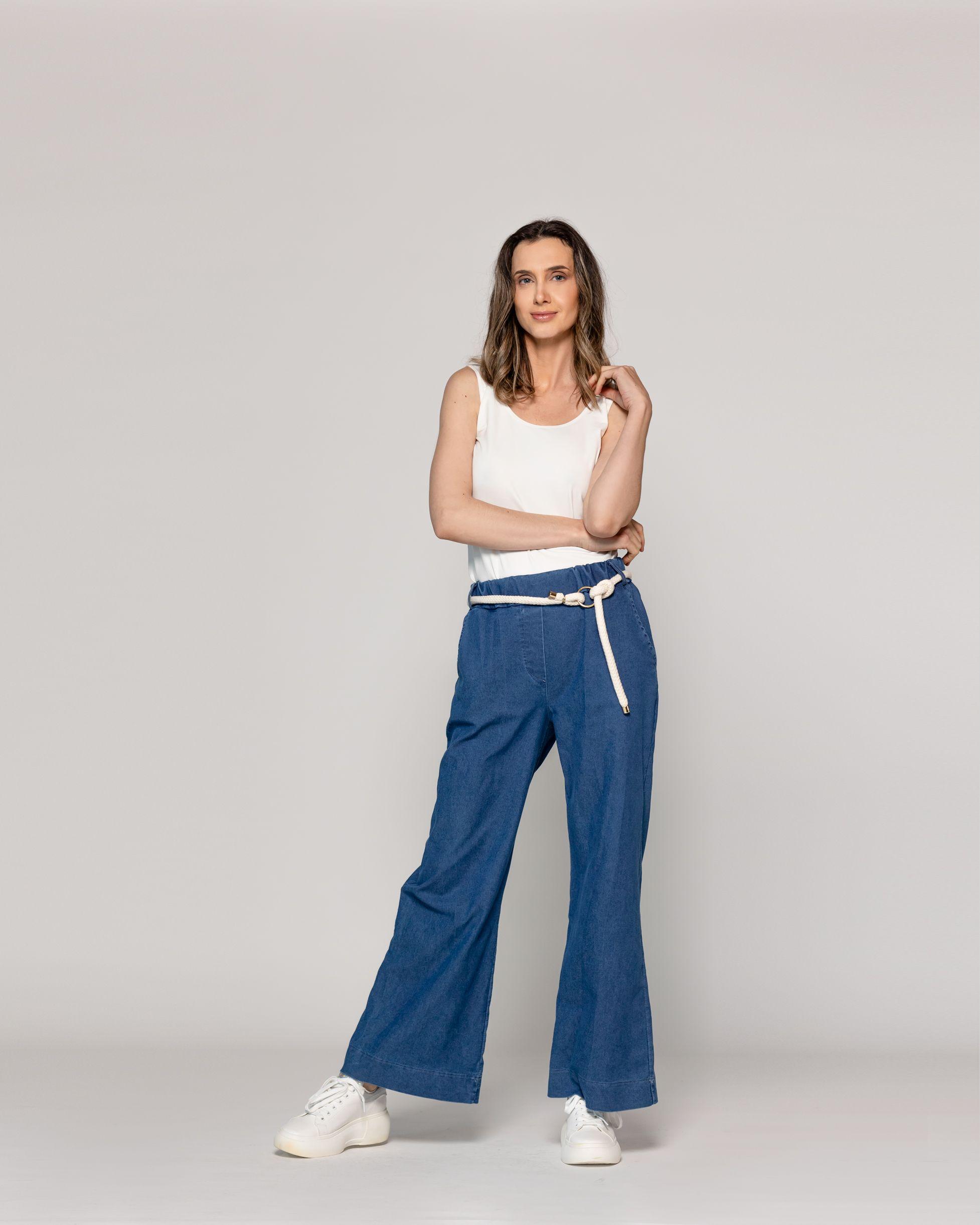 Pantalón Mujer Pascuala Con Cinturón Azul Lineatre-4