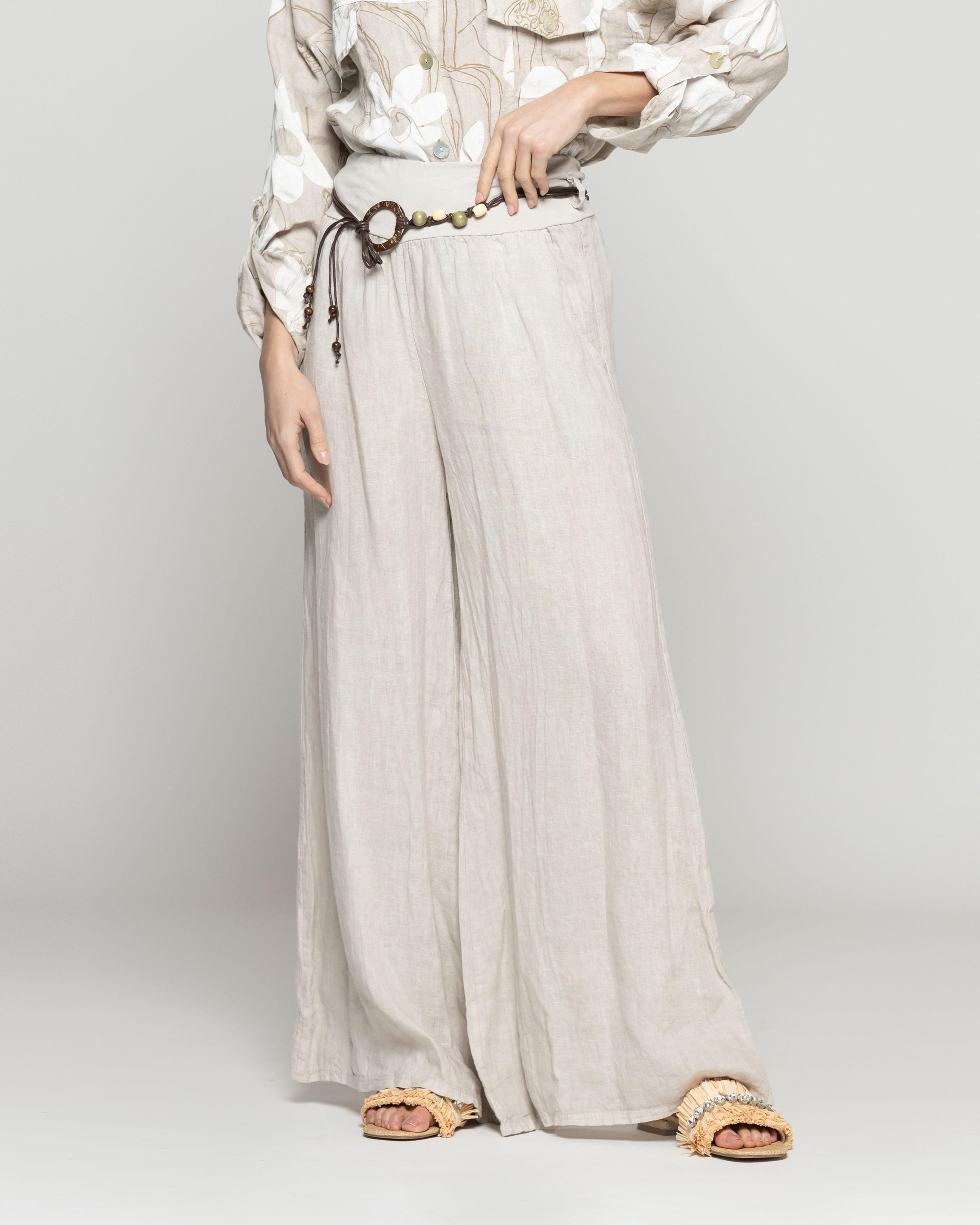 Pantalón Mujer Paola Palazzo De Lino Beige Lineatre-1