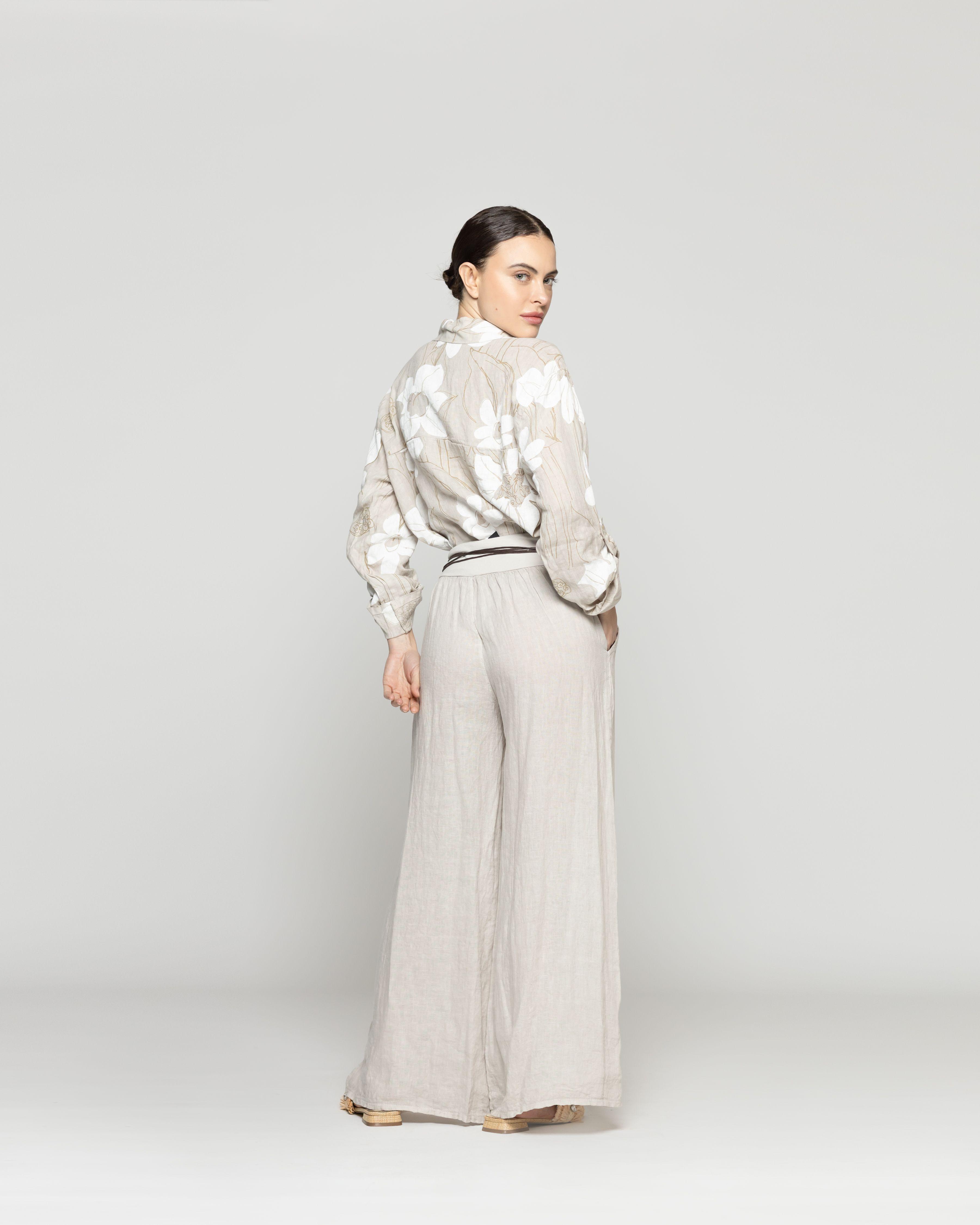 Pantalón Mujer Paola Palazzo De Lino Beige Lineatre-3