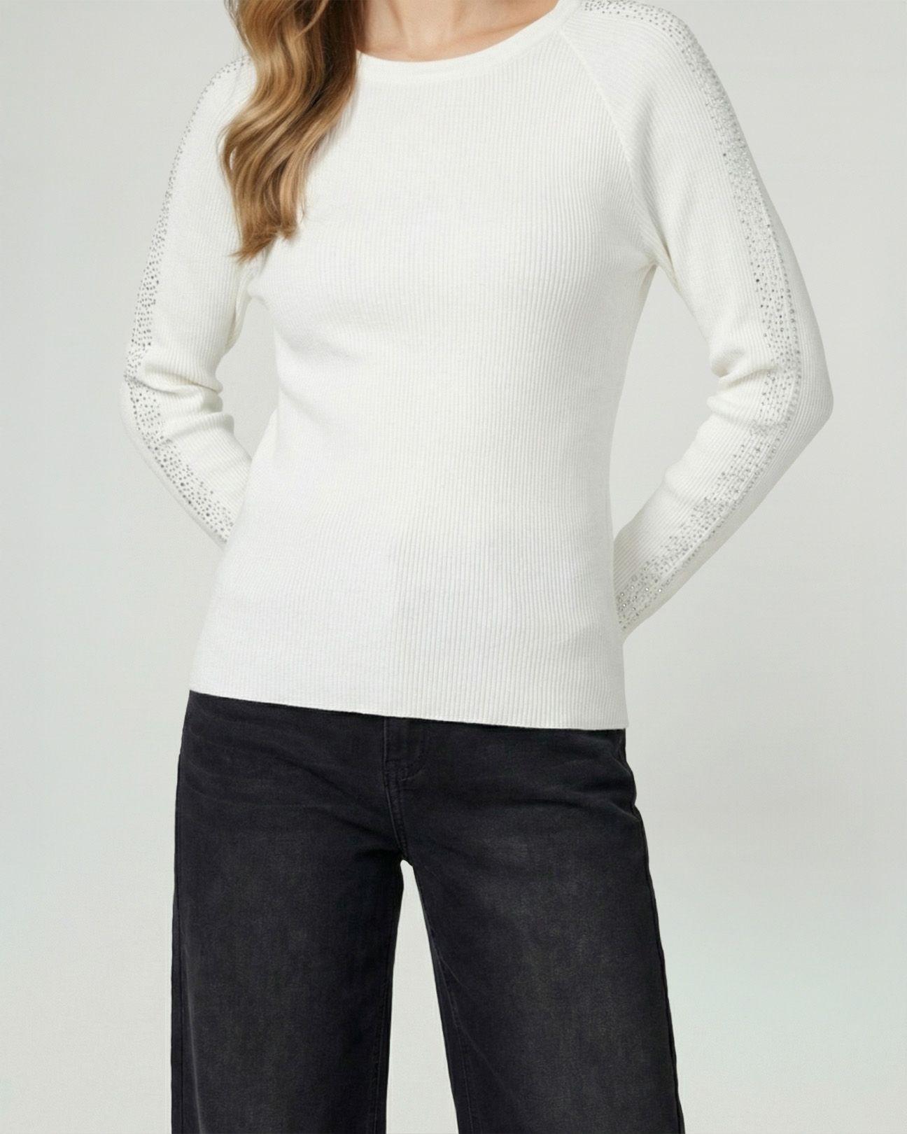 Sweater Mujer Giuliana Slim Fit Cuello Redondo Manga Caída Crudo Lineatre-2