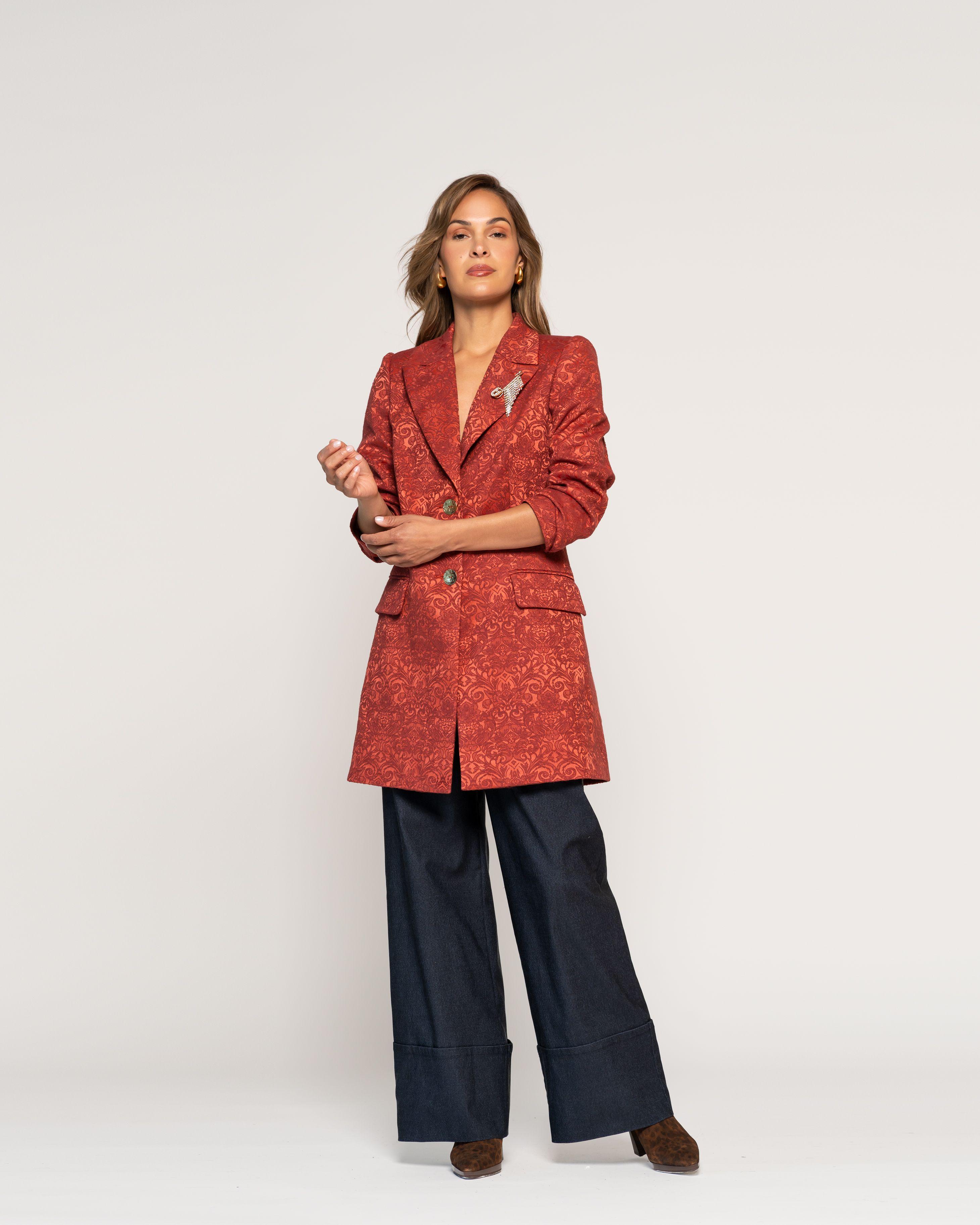 Blazer Óxido Longline Tejido Jacquard Solapa Clásica Ludovica-0