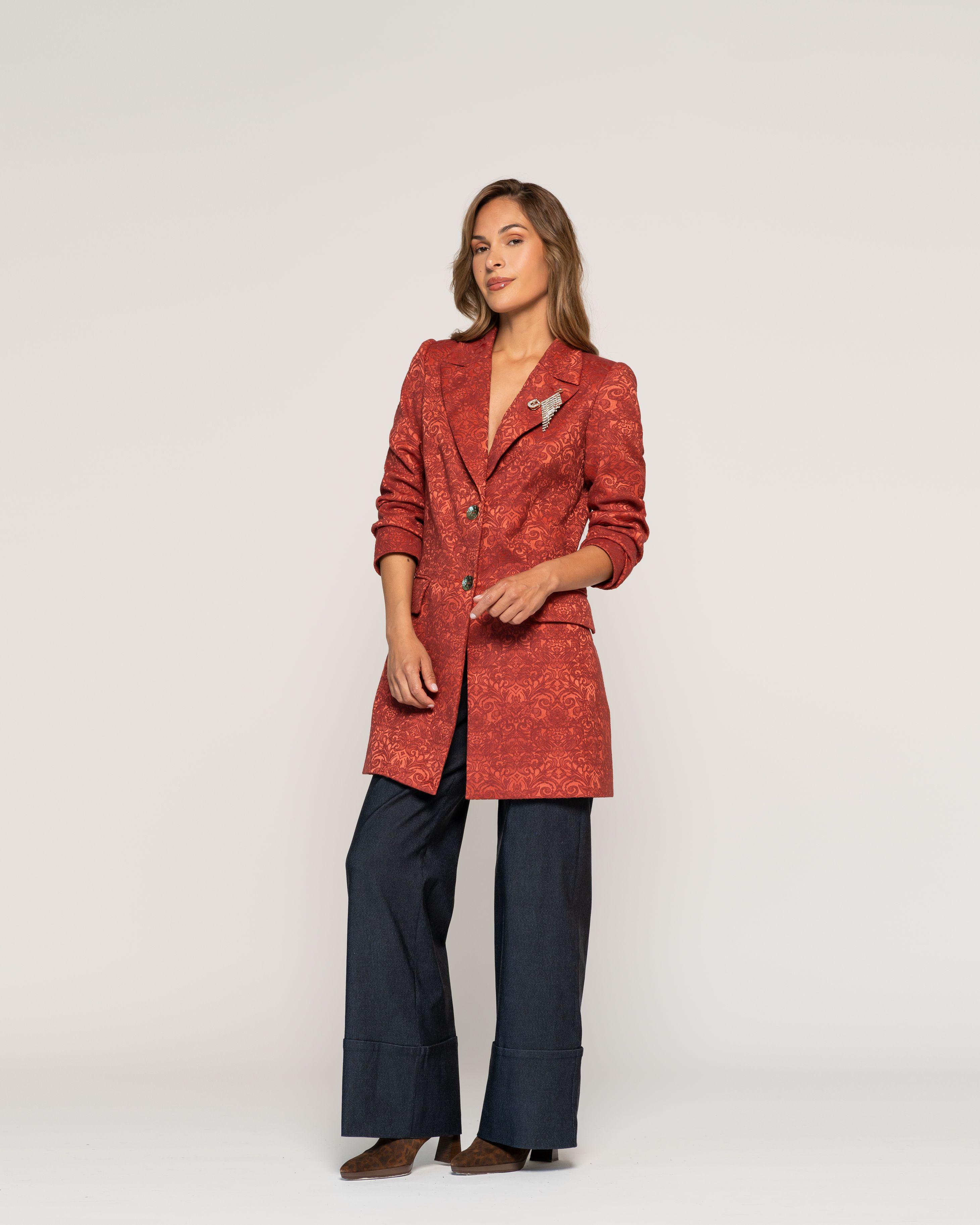 Blazer Óxido Longline Tejido Jacquard Solapa Clásica Ludovica-1