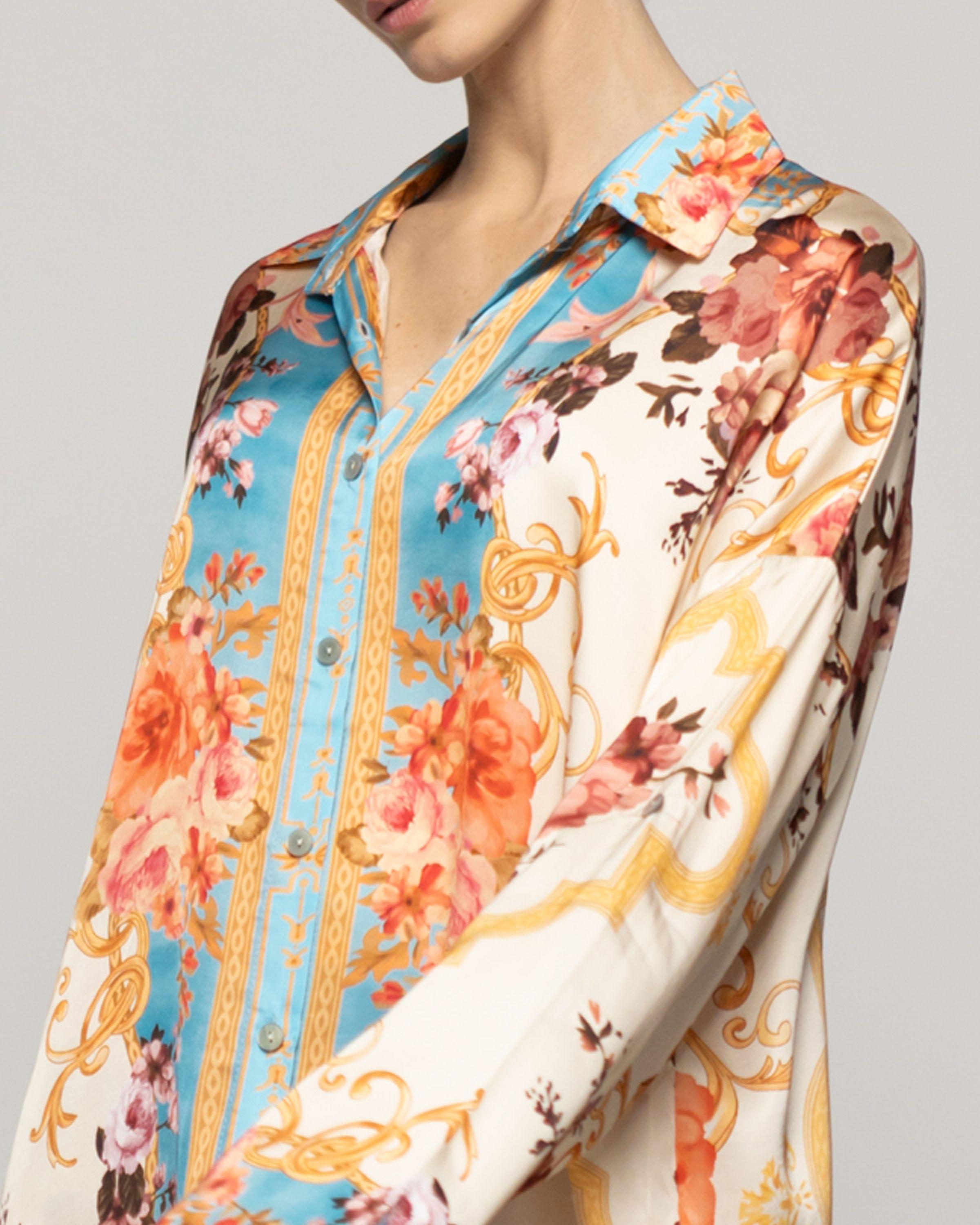 Blusa Mujer Brenna Tipo Satín Estampado Celeste Lineatre-3