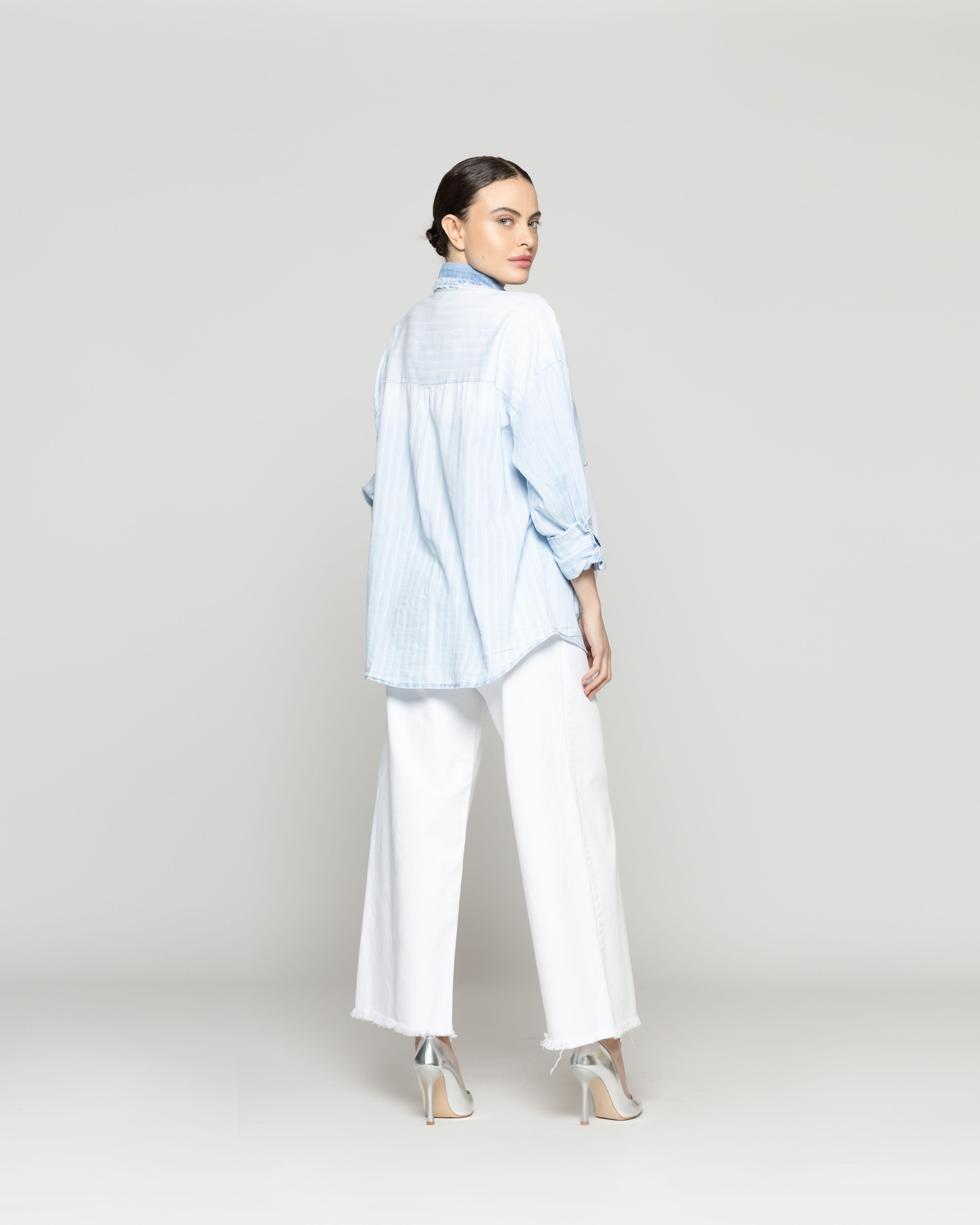 Camisa Mujer Leila Jeans Con Brillos Celeste Lineatre-2