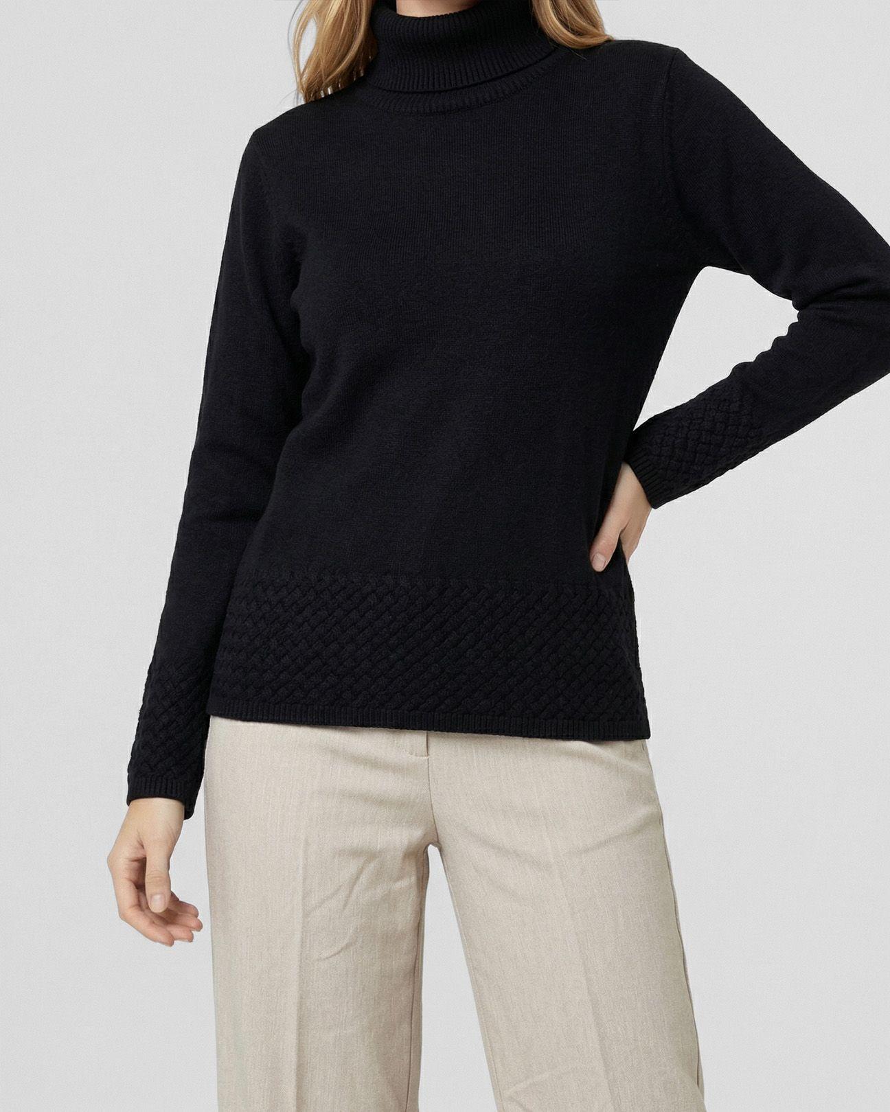 Sweater Mujer Lidia Relaxed Cuello Alto Redondo Manga Caída Negro Lineatre-2