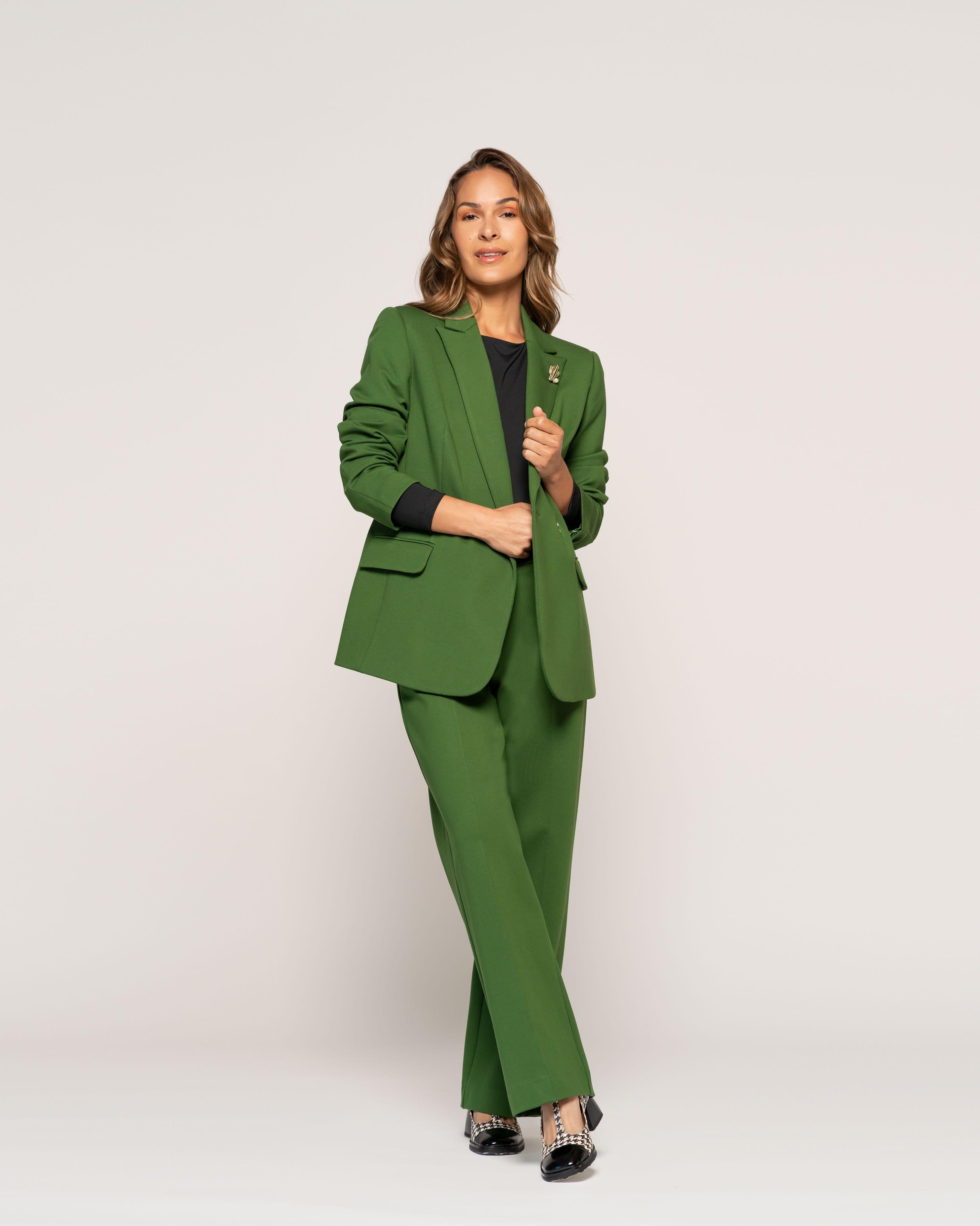 Blazer Melisa Verde Oversize Cruzado Con Solapa Ludovica-3