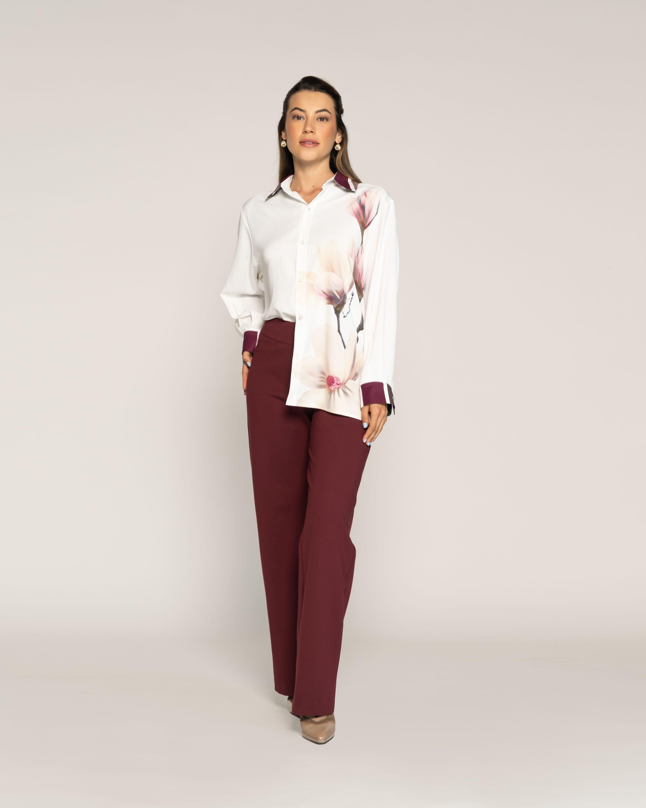 Blusa Martina Magnolia Cuello en V tipo camisa Manga larga Ajustada Puño tipo camisa Mujer-0