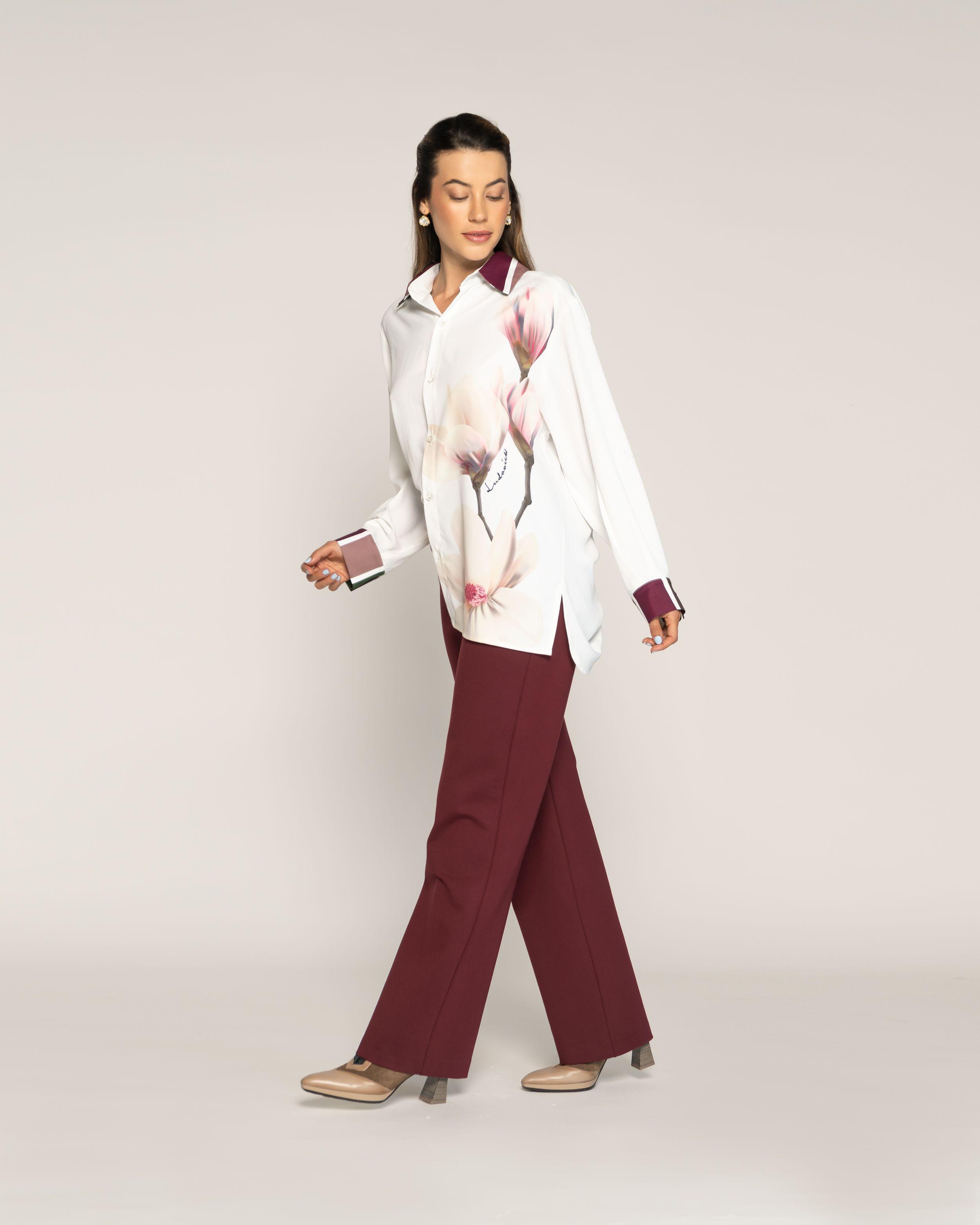 Blusa Martina Magnolia Cuello en V tipo camisa Manga larga Ajustada Puño tipo camisa Mujer-1