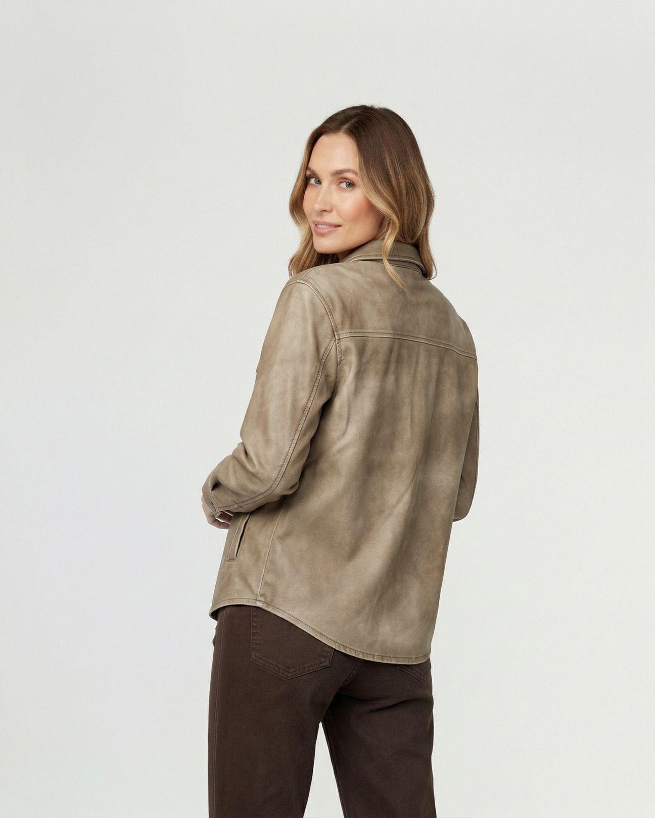 Camisa Mujer Emilia Relaxed Cuello Tipo Camisa Manga Tipo Camisa Beige Lineatre-1