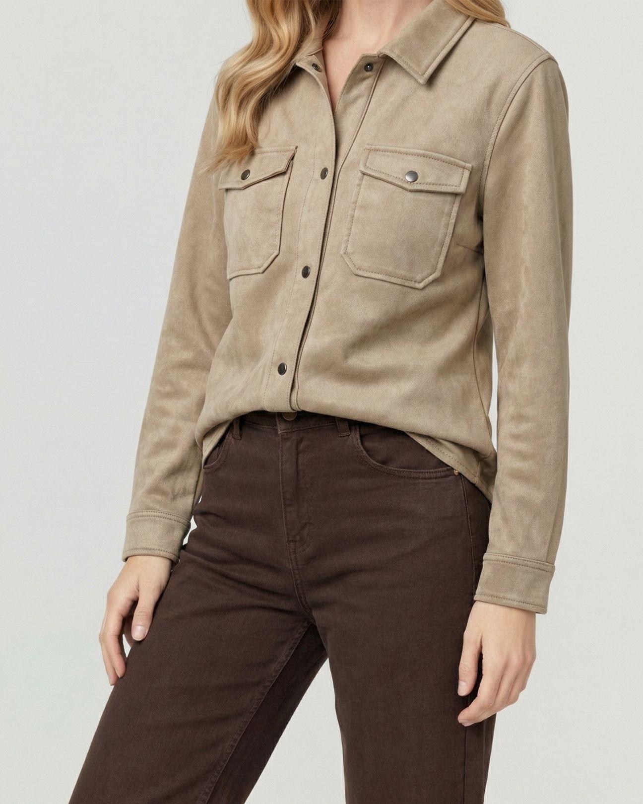 Camisa Mujer Emilia Relaxed Cuello Tipo Camisa Manga Tipo Camisa Beige Lineatre-2