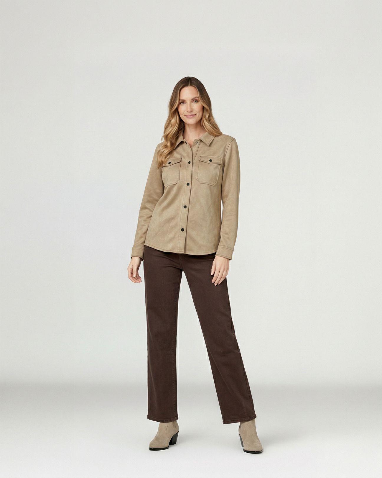 Camisa Mujer Emilia Relaxed Cuello Tipo Camisa Manga Tipo Camisa Beige Lineatre-3