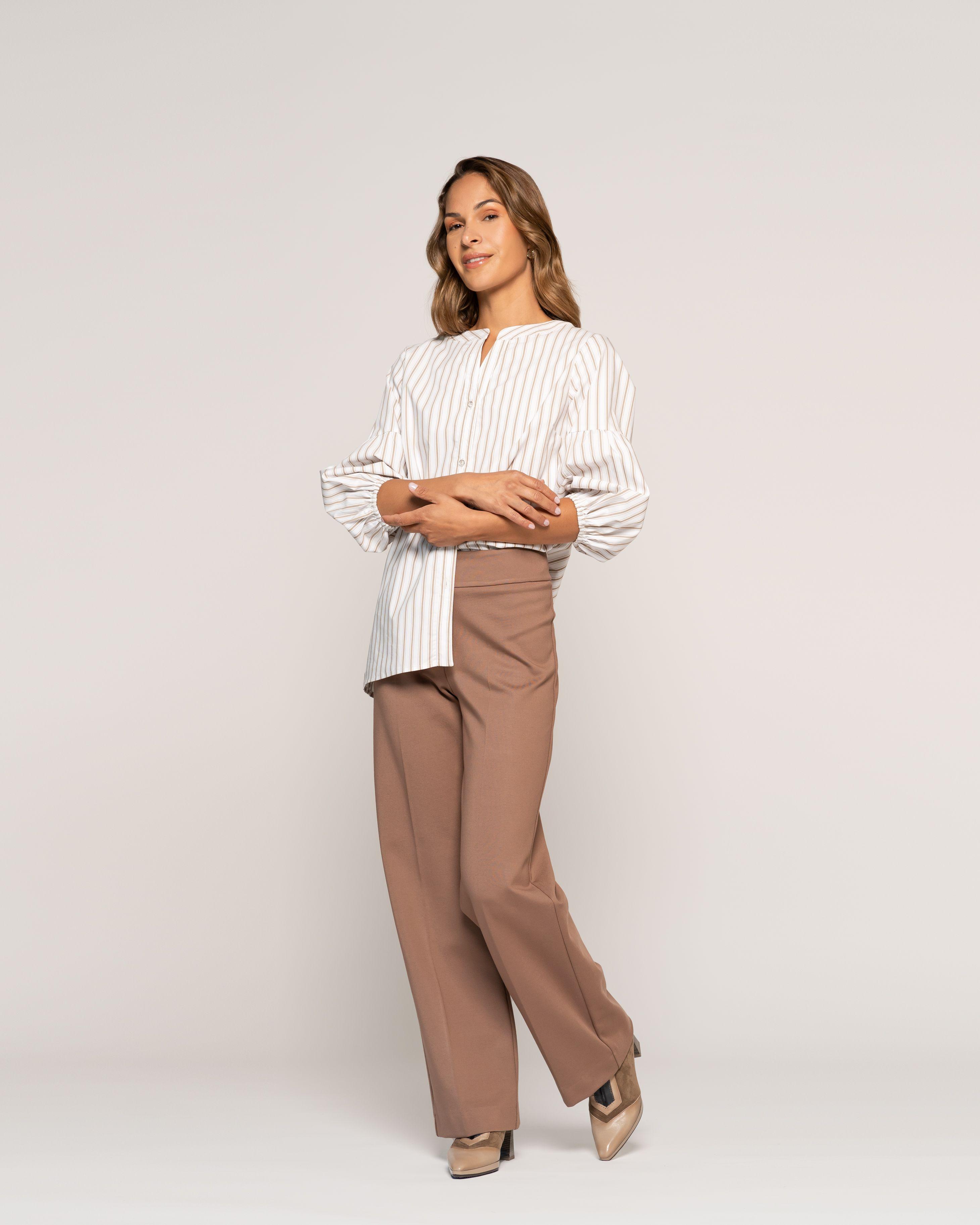 Blusa Paula Crudo Fluida Cuello V Manga Larga Ludovica-0