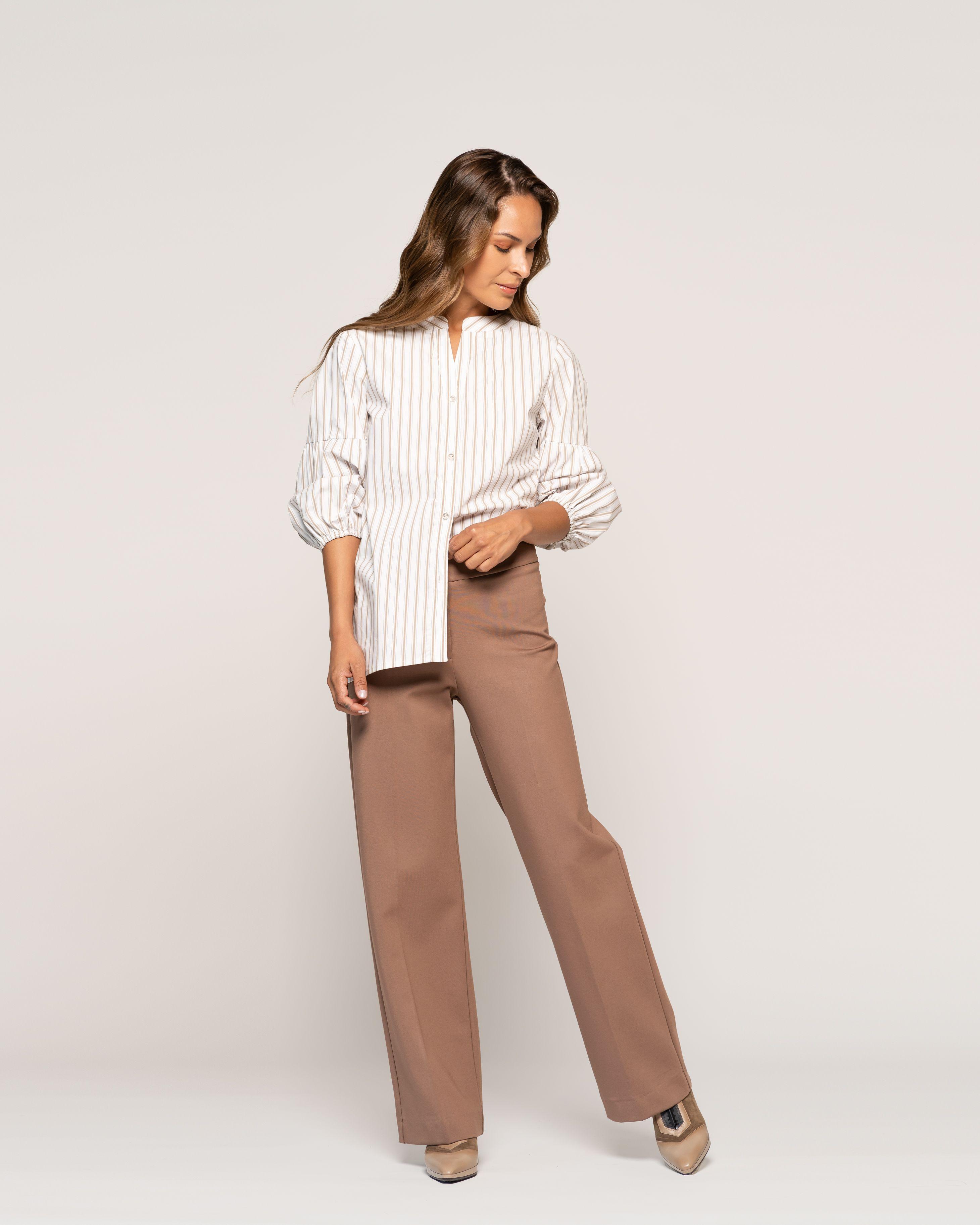 Blusa Paula Crudo Fluida Cuello V Manga Larga Ludovica-1