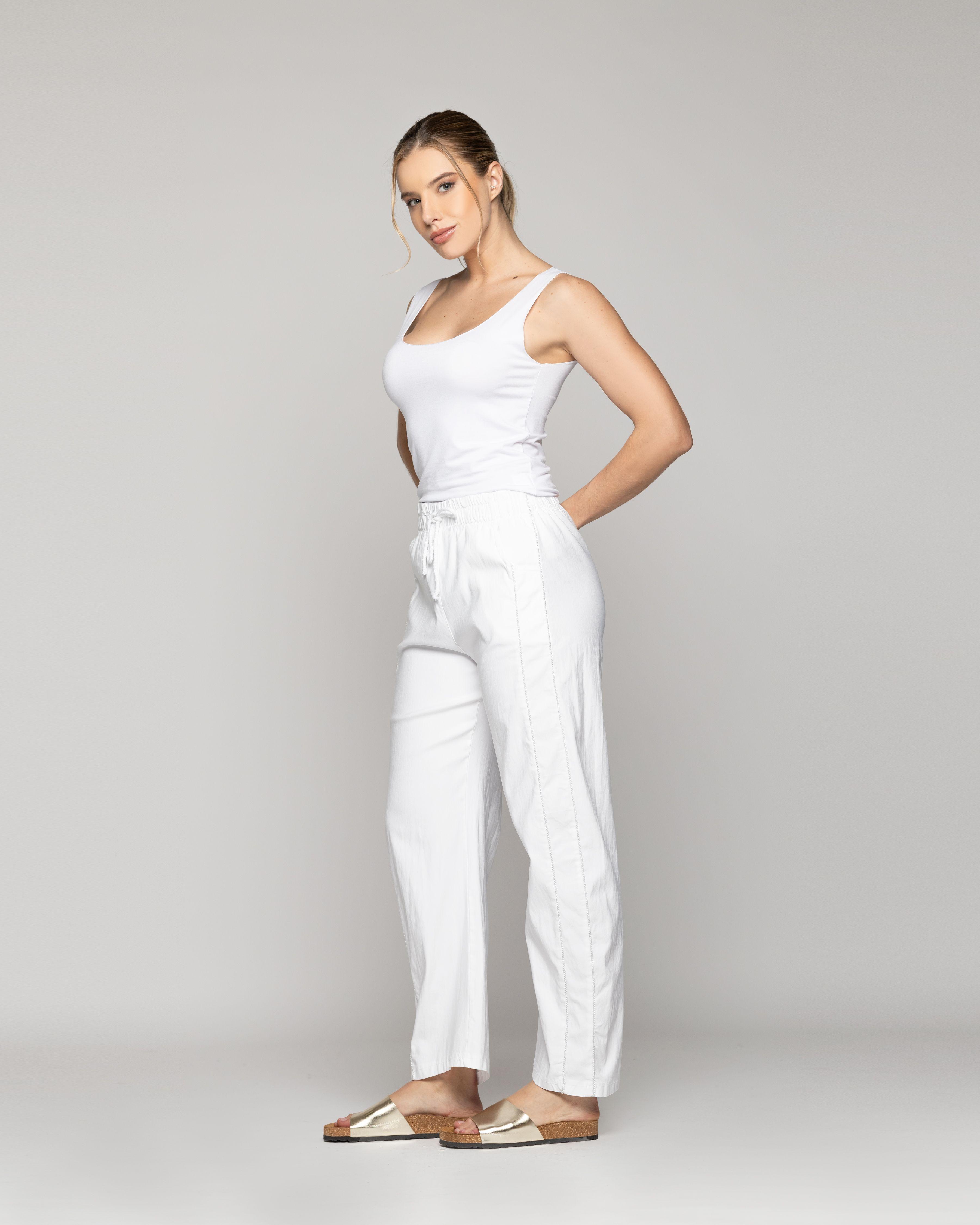 Pantalón Mujer Pamela Algodón Elasticado Blanco Lineatre-3