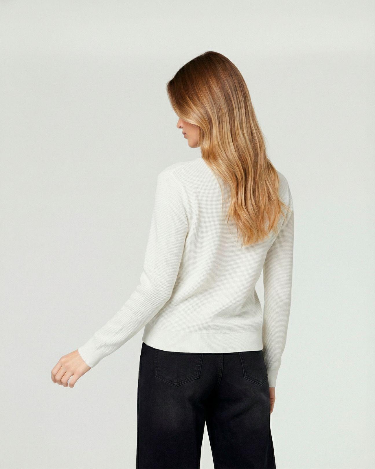 Sweater Mujer Renata Relaxed Cuello Redondo Manga Caída Blanco Lineatre-2