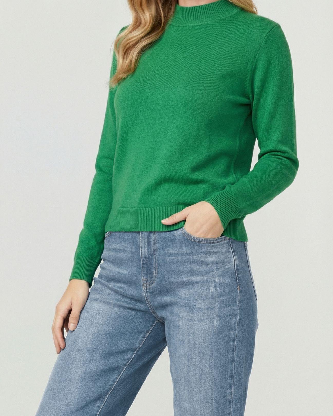 Sweater Mujer Magdalena Relaxed Fit Cuello Medio Alto Redondo Manga Caida Verde Lineatre-0