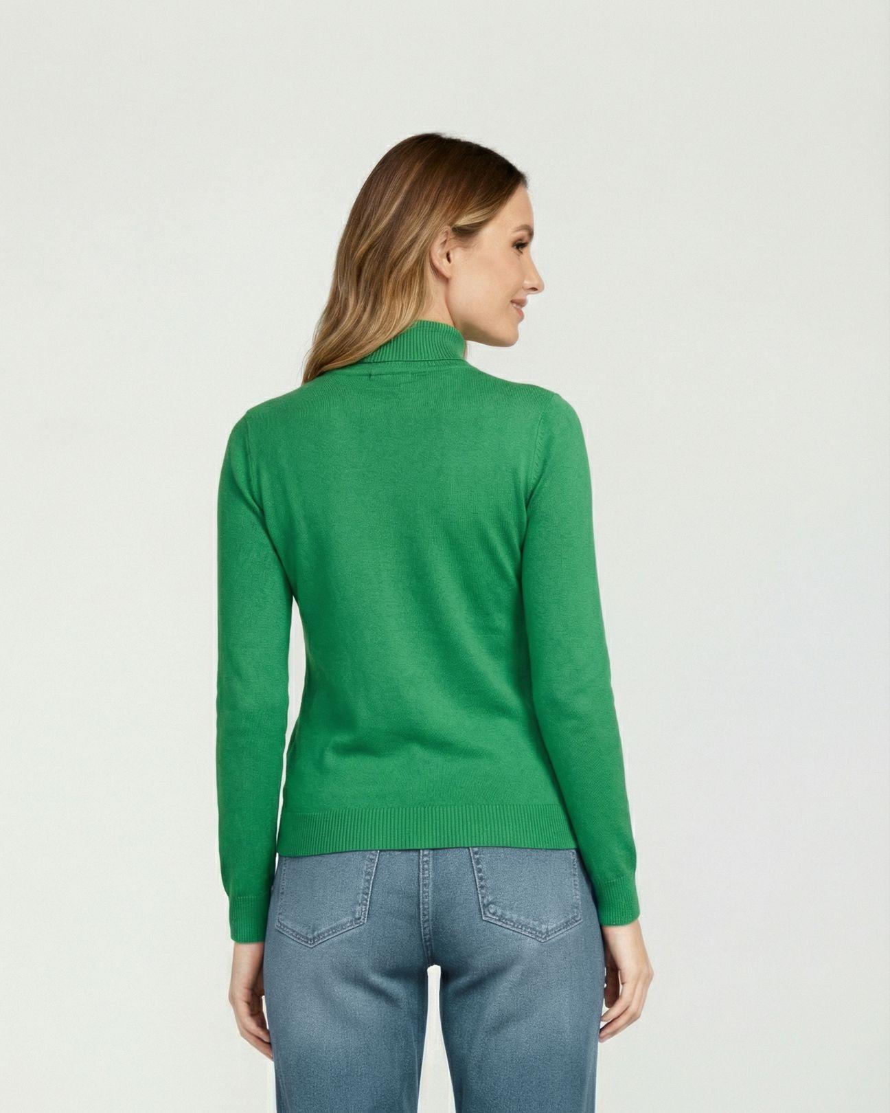 Sweater Mujer Magdalena Relaxed Fit Cuello Medio Alto Redondo Manga Caida Verde Lineatre-2