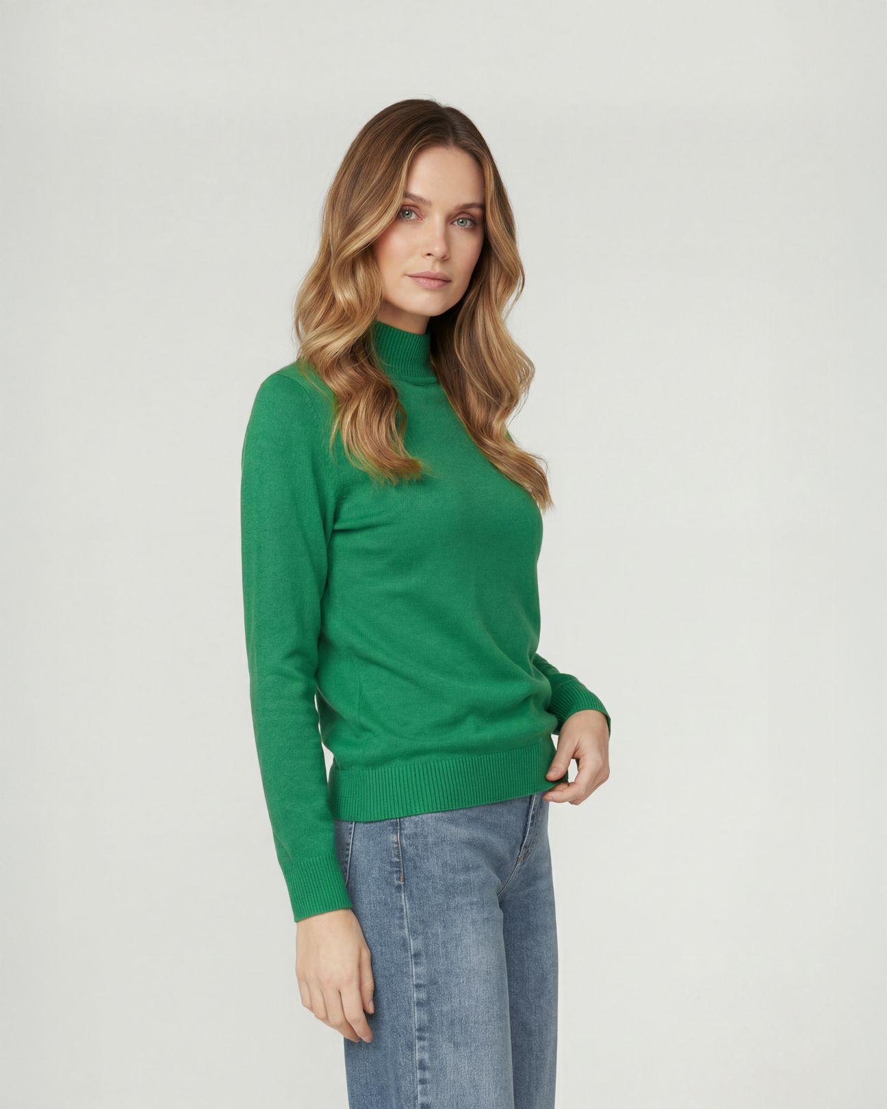 Sweater Mujer Magdalena Relaxed Fit Cuello Medio Alto Redondo Manga Caida Verde Lineatre-3