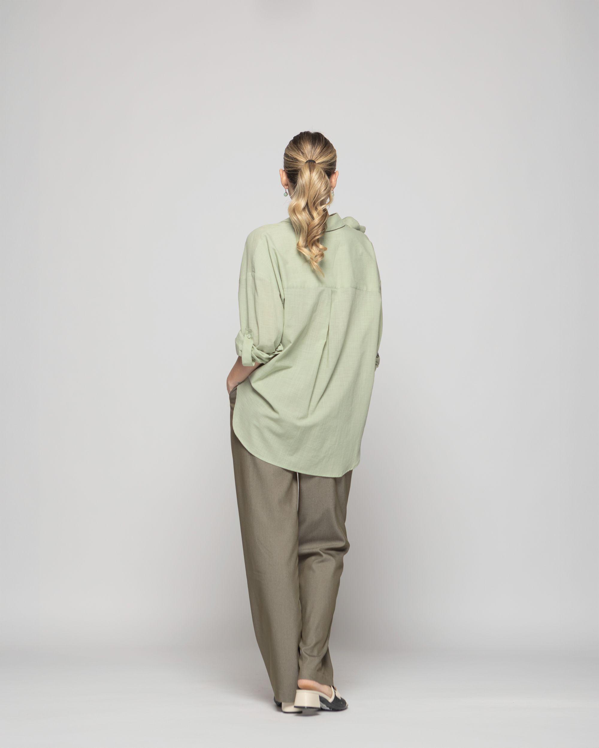 Blusa Mujer Buganvilla Camisera Viscosa Manga Larga Detalle Flor Verde Salvia Ludovica-9