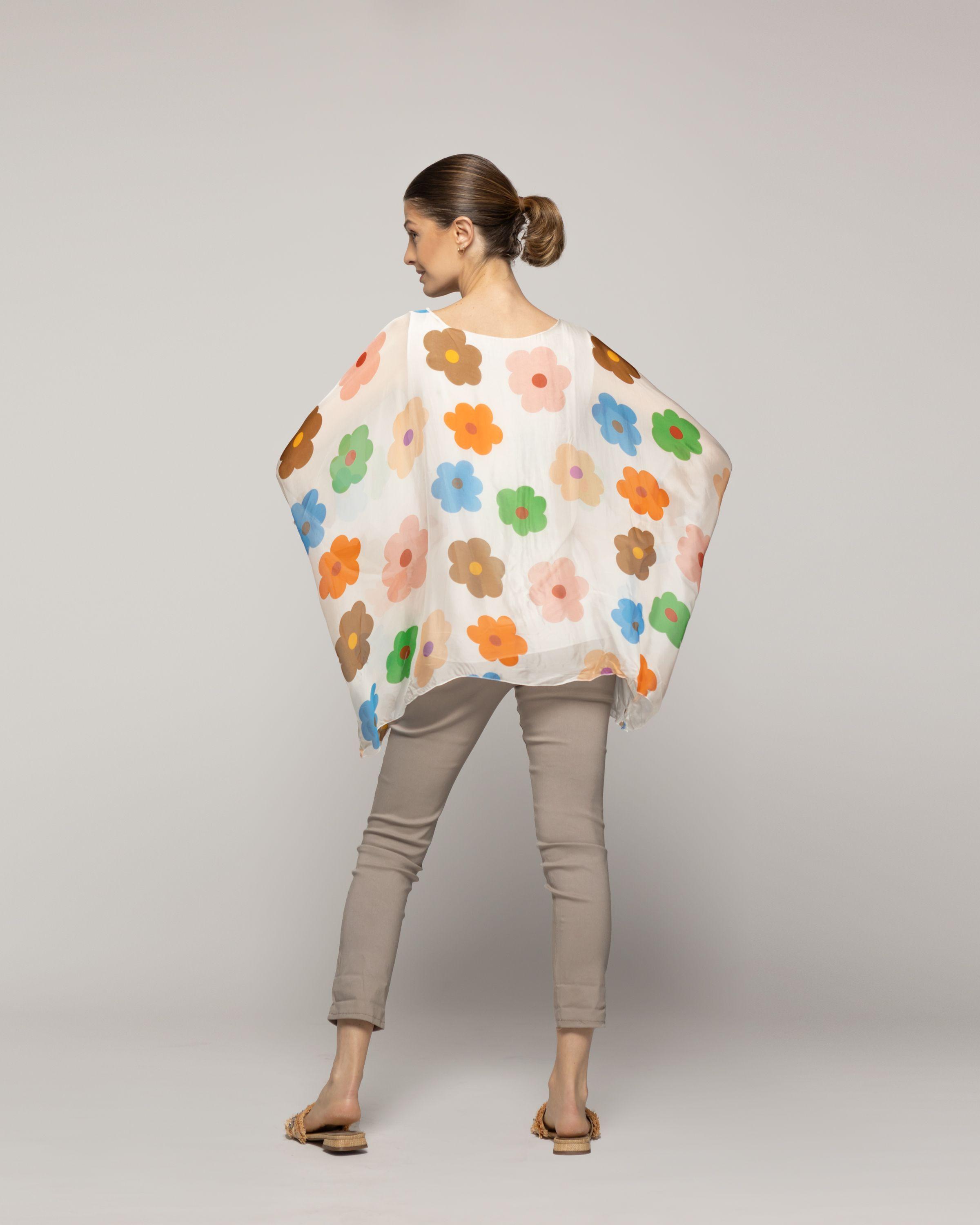 Blusa Mujer Berna Estampado Floral Y Mangas Amplias Blanca  Lineatre-2