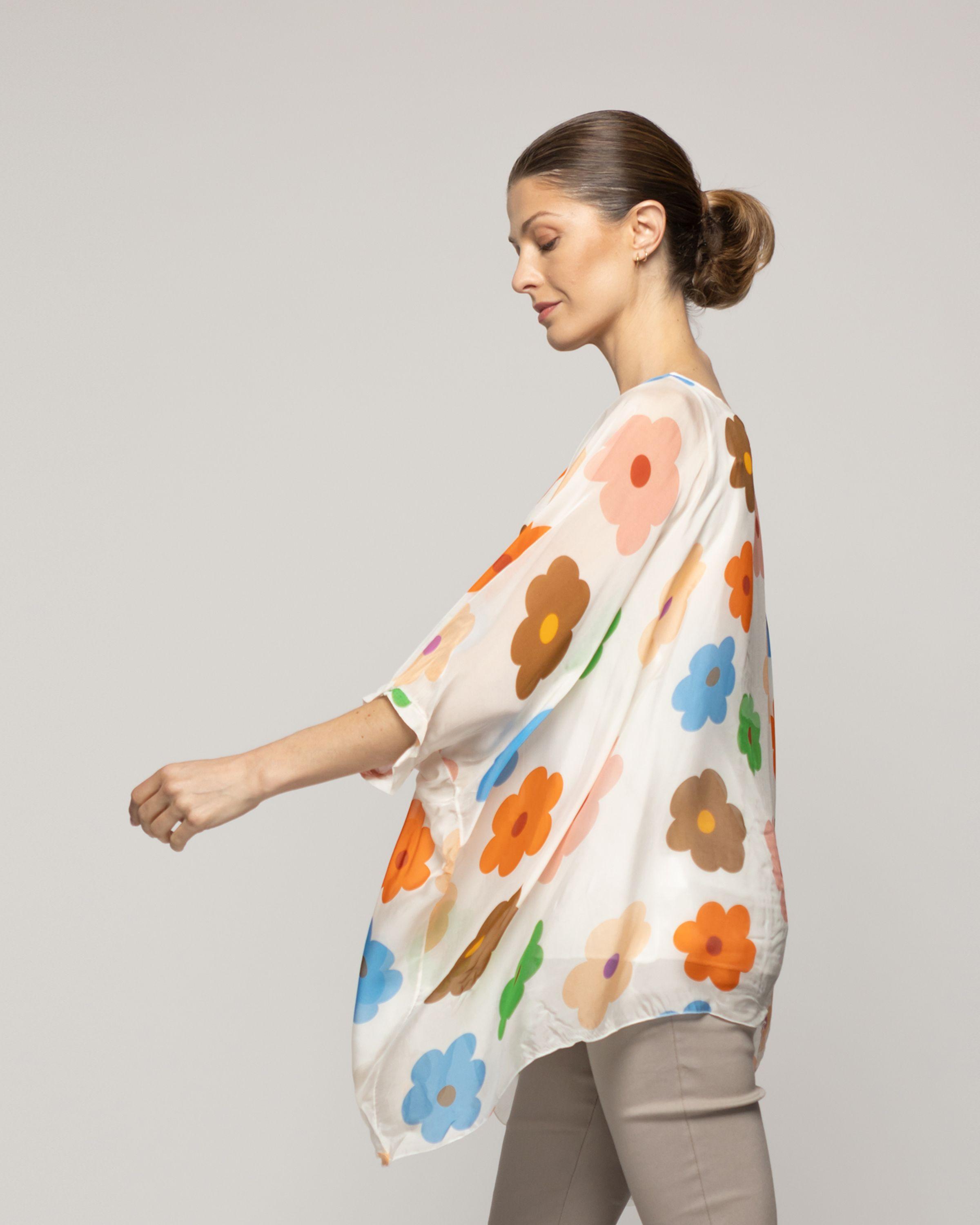 Blusa Mujer Berna Estampado Floral Y Mangas Amplias Blanca  Lineatre-3