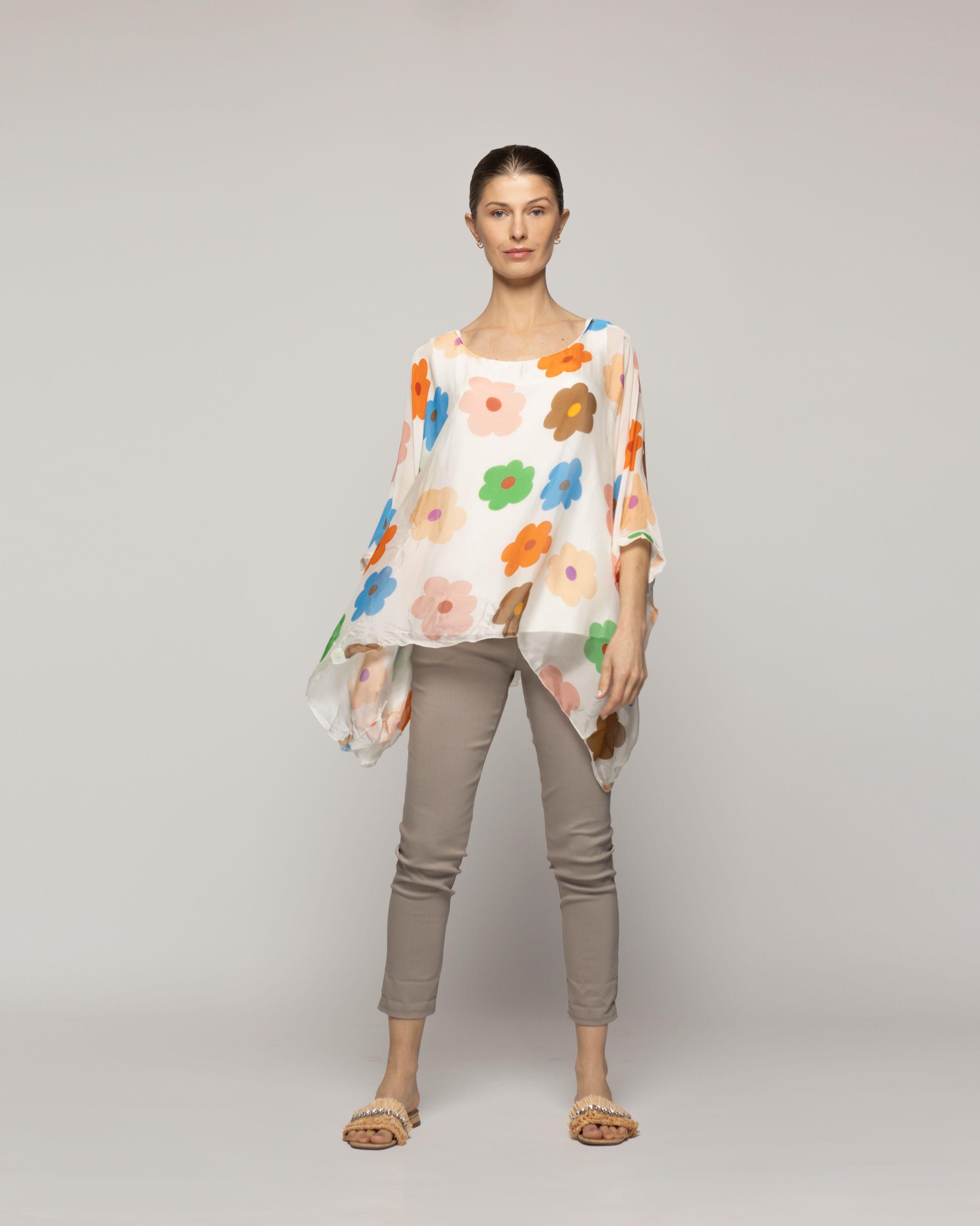 Blusa Mujer Berna Estampado Floral Y Mangas Amplias Blanca  Lineatre-4