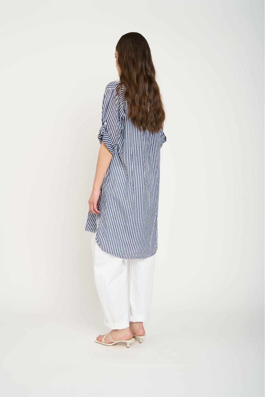 Blusón Camisero Largo a Rayas Azul Marino-2
